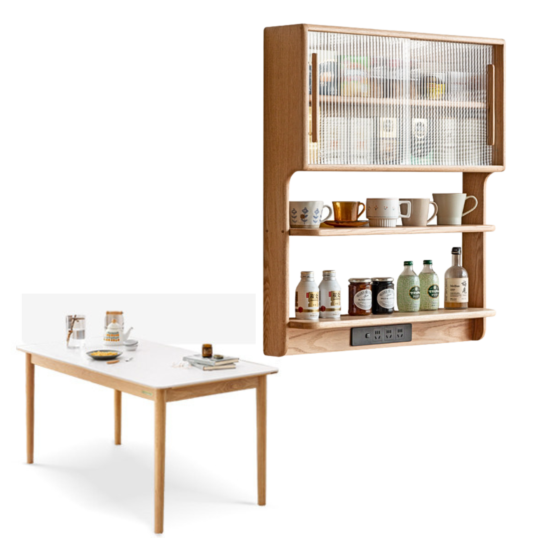Solid Oak & Cherry Wood Wall Mounted Suspended Cabinet - Rustic Floating Shelf for Kitchen, Bathroom, Living Room Storage & Decor