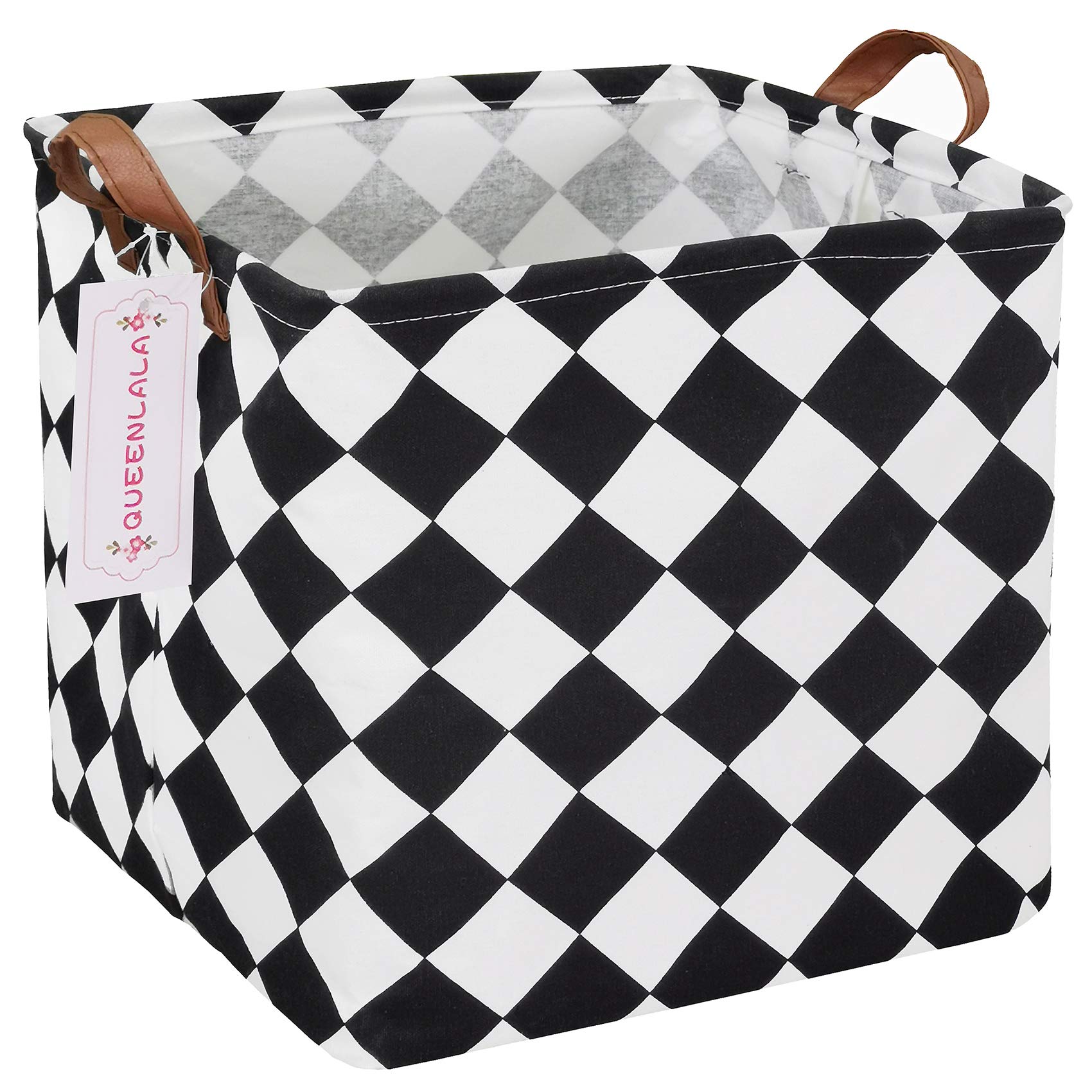 QUEENLALA Foldable Square Laundry Hamper Basket - Collapsible Storage Bin for Nursery, Bedroom, Closet & Office Organization (Black & White) - Perfect for Kids' Toys, Clothes Storage & Home Decor
