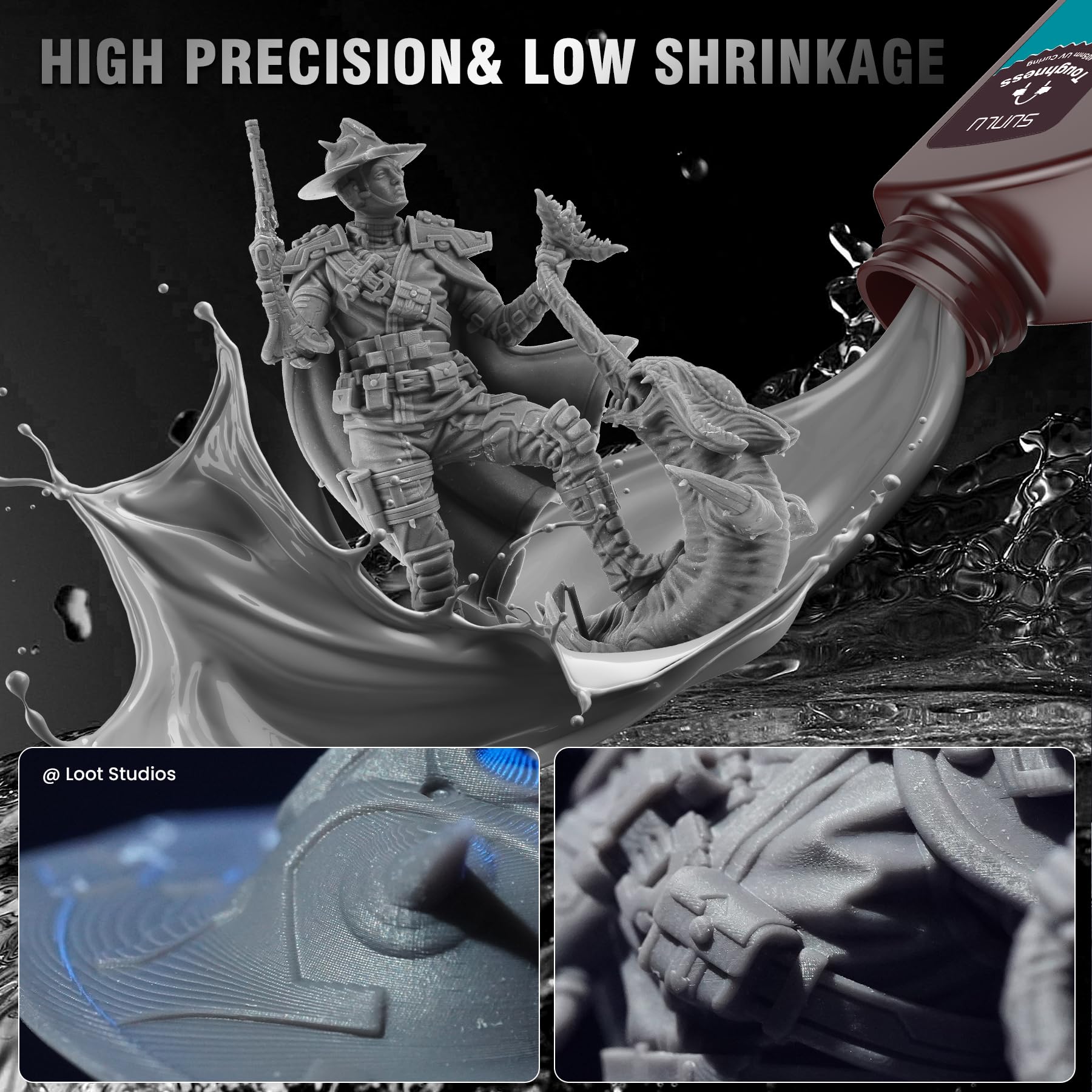 SUNLU 3KG High Toughness 3D Printer Resin - Flexible Photopolymer Resin for LCD/DLP/SLA Printers, 405nm UV Fast Curing, 3000g Dark Grey - Ideal for Prototyping, Miniatures & Functional Parts