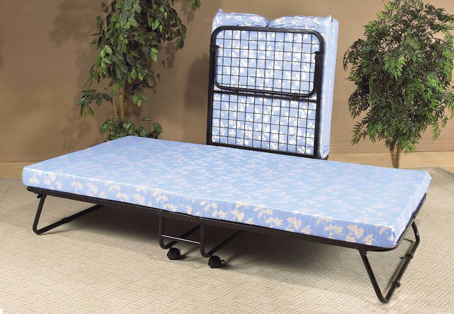 380 Black Metal Folding Bed with Mattress - 30 Inch Portable Guest Bed for Home, Office & Camping - Space Saving Foldable Bed Frame for Small Spaces
