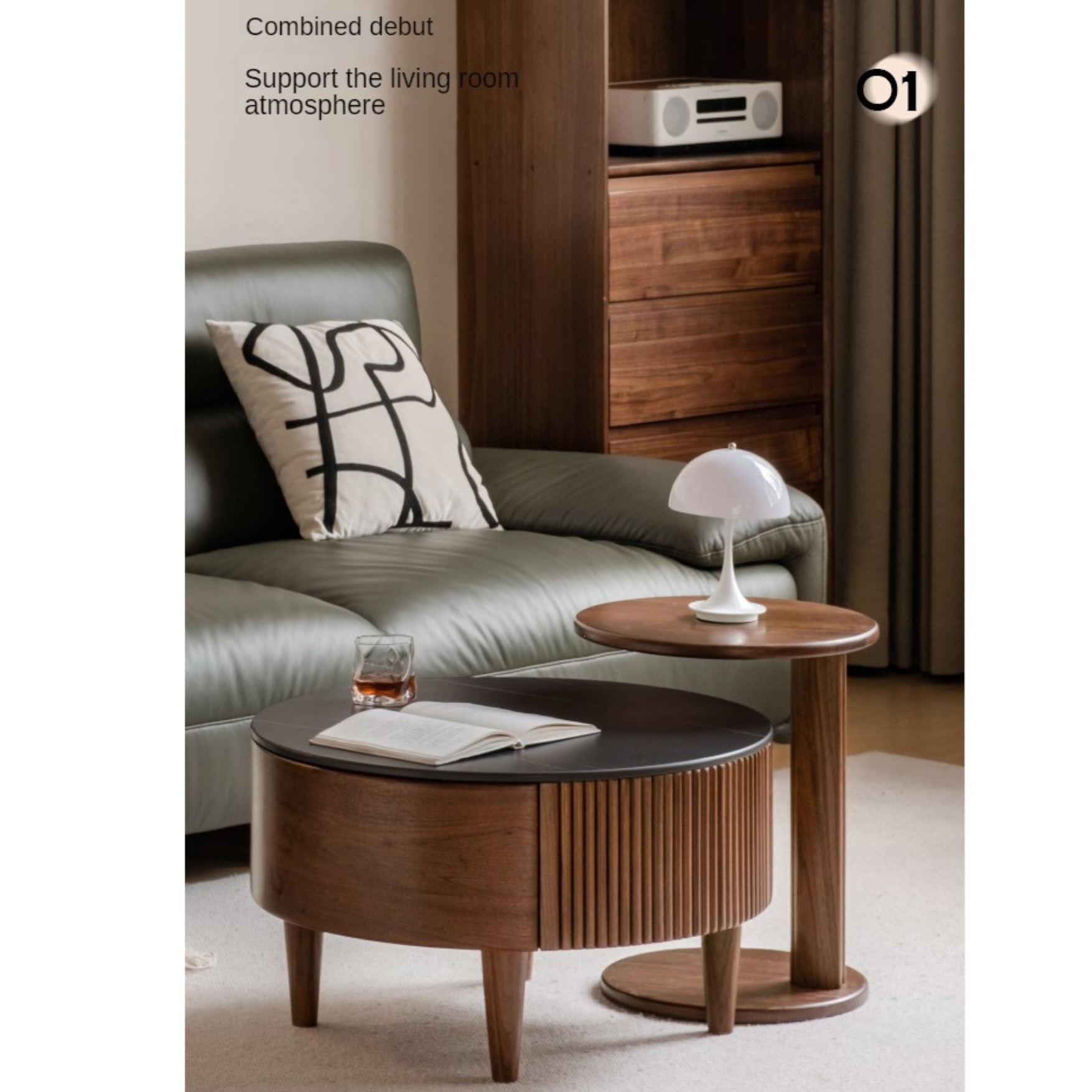 Premium Black Walnut & Ash Solid Wood Combination Rock Plate Coffee Table - Modern Living Room Furniture for Home Decor & Relaxation