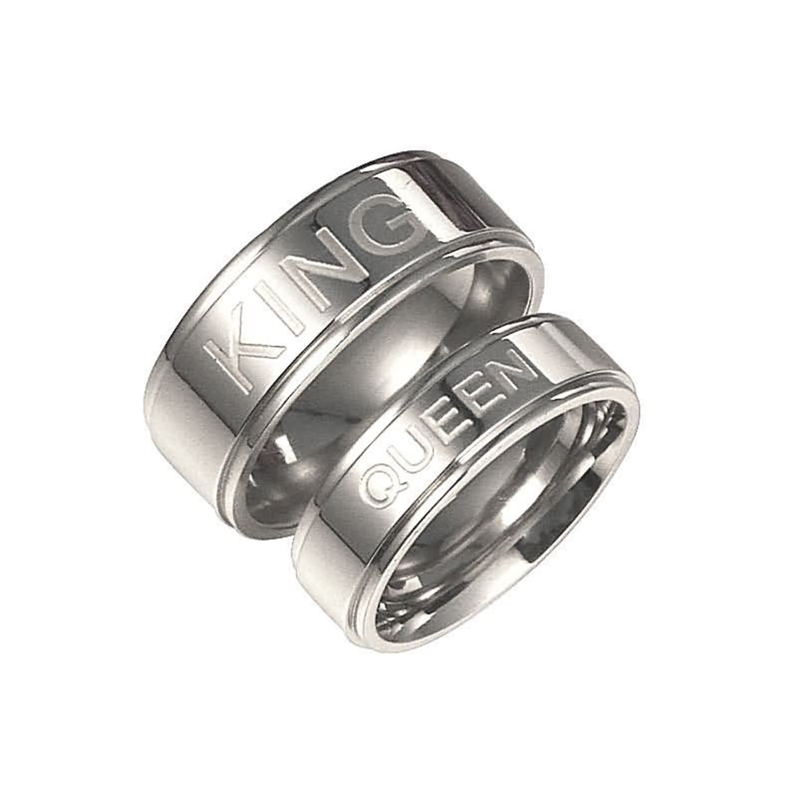 King & Queen Couple Rings Set - Stainless Steel Matching Promise Rings for His & Her - Perfect for Anniversaries & Gifts