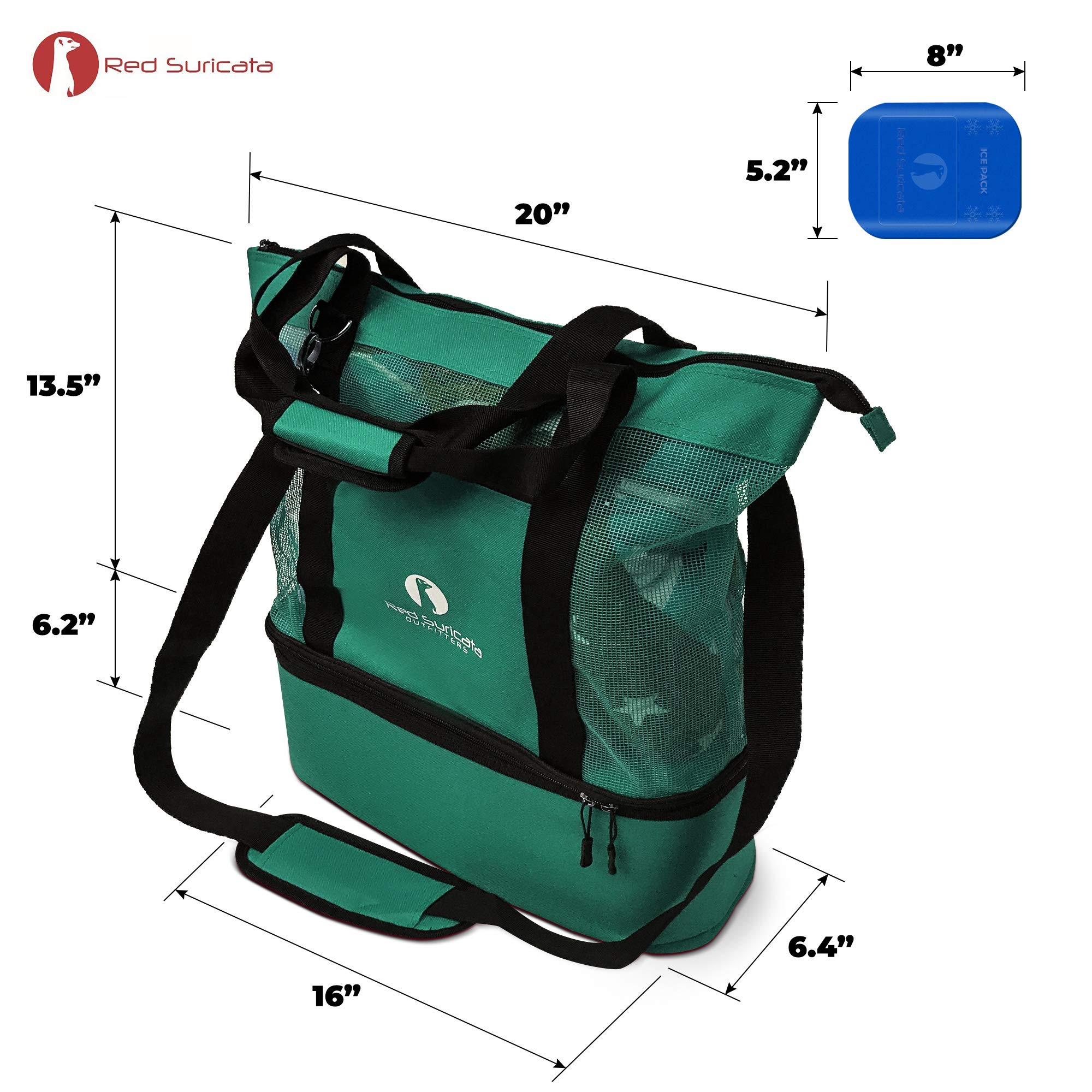 Red Suricata Mesh Beach Bag Cooler - Insulated Leak-Proof Tote for Women & Men | Perfect for Pool Parties, Picnics & Beach Vacations (Turquoise Green)