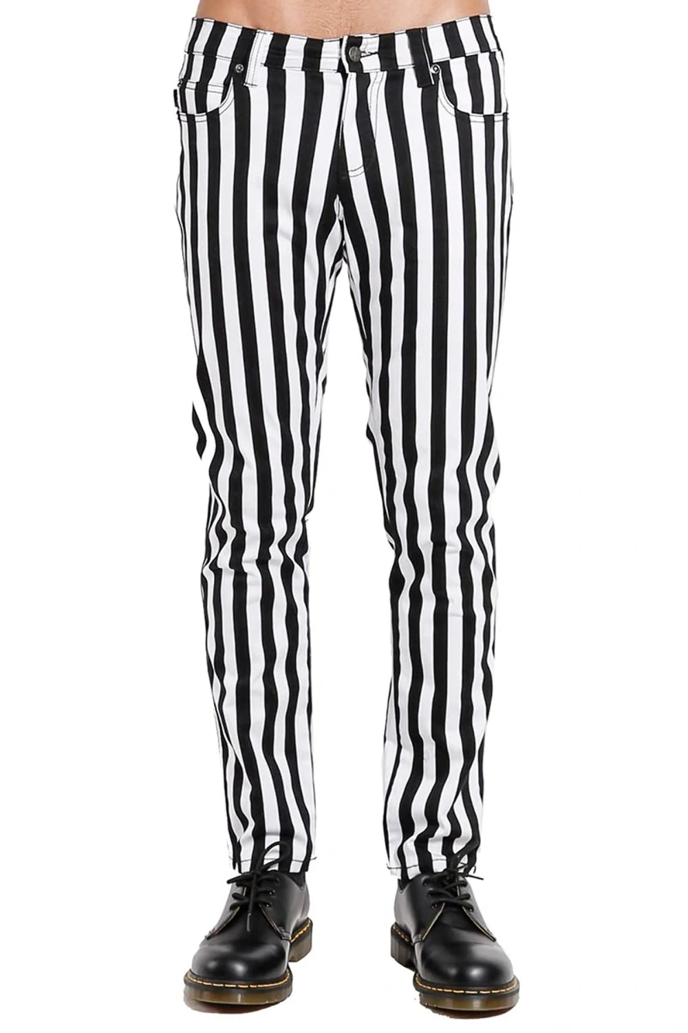 Tripp NYC Wide Stripe Rocker Jeans for Women - Black & White Distressed Denim Pants | Gothic Punk Style, Streetwear Fashion | Perfect for Concerts, Night Out & Alternative Outfits