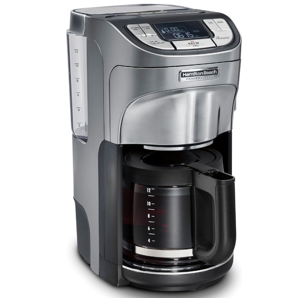 Refurbished HAMILTON BEACH PROFESSIONAL 49500 Programmable 12-Cup Coffee Maker with Home Essentials Warranty - Perfect for Office, Kitchen & Home Brewing