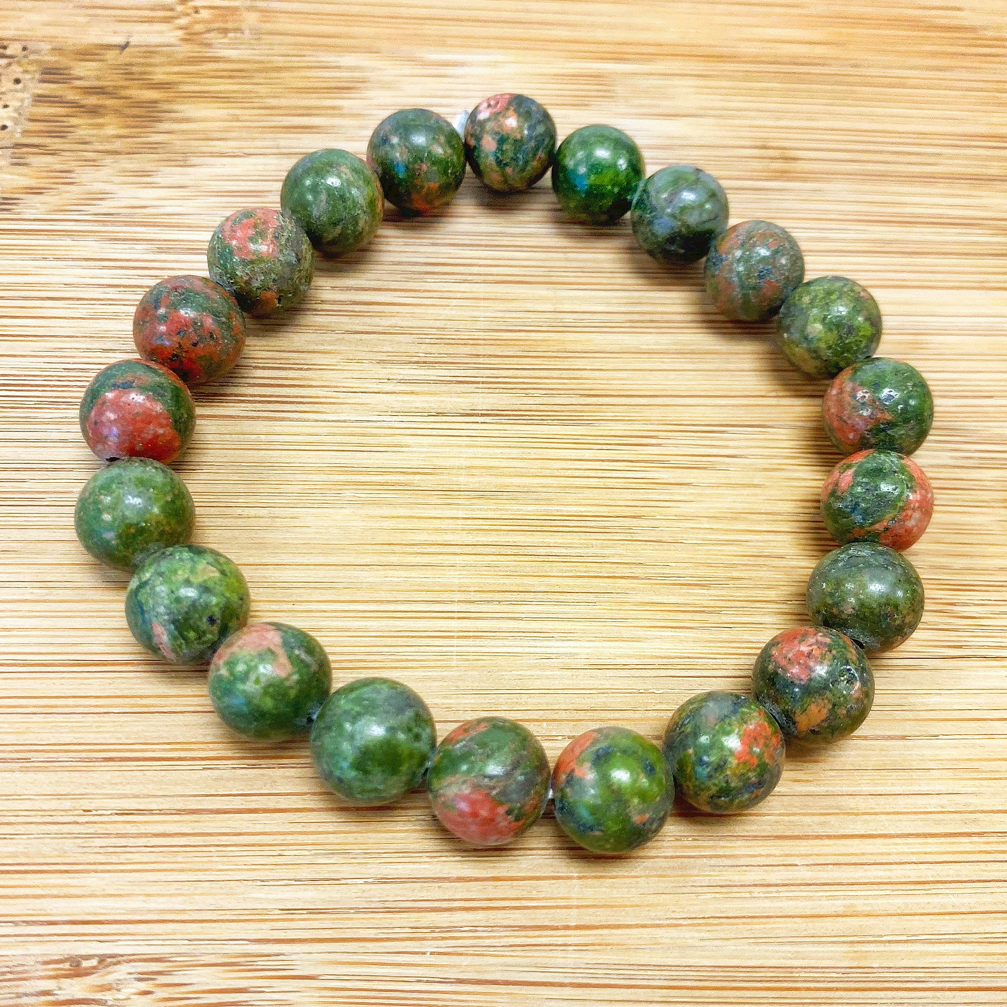 Handmade Unakite Gemstone 8mm Round Bead Stretch Bracelet for Men & Women - Perfect for Yoga, Meditation & Spiritual Healing