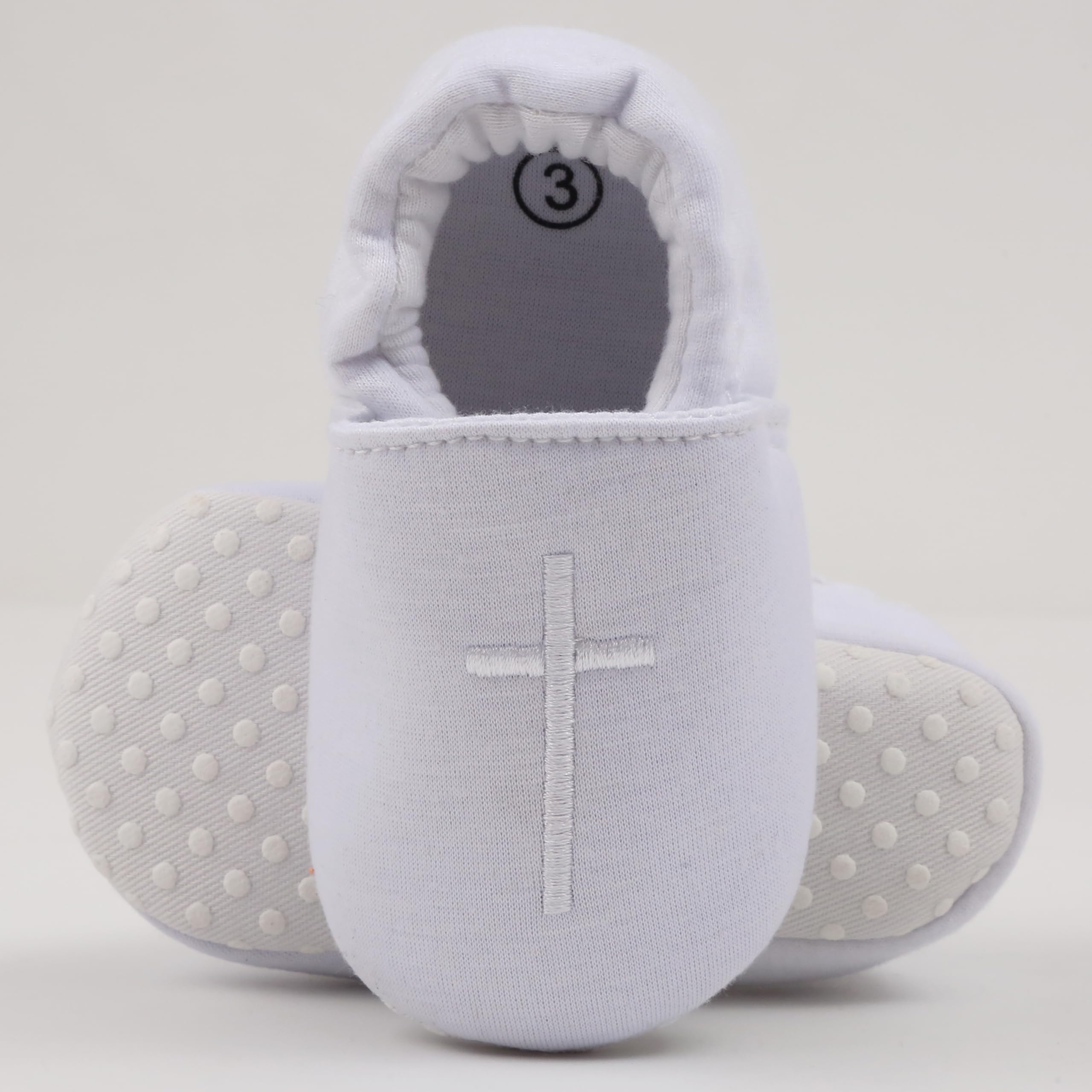 White Embroidered Cross Baby Baptism Shoes - Christening, First Communion & Easter Shoes for Newborns, Infants & Toddlers - Soft Crib & First Walking Shoes for Church & Special Occasions