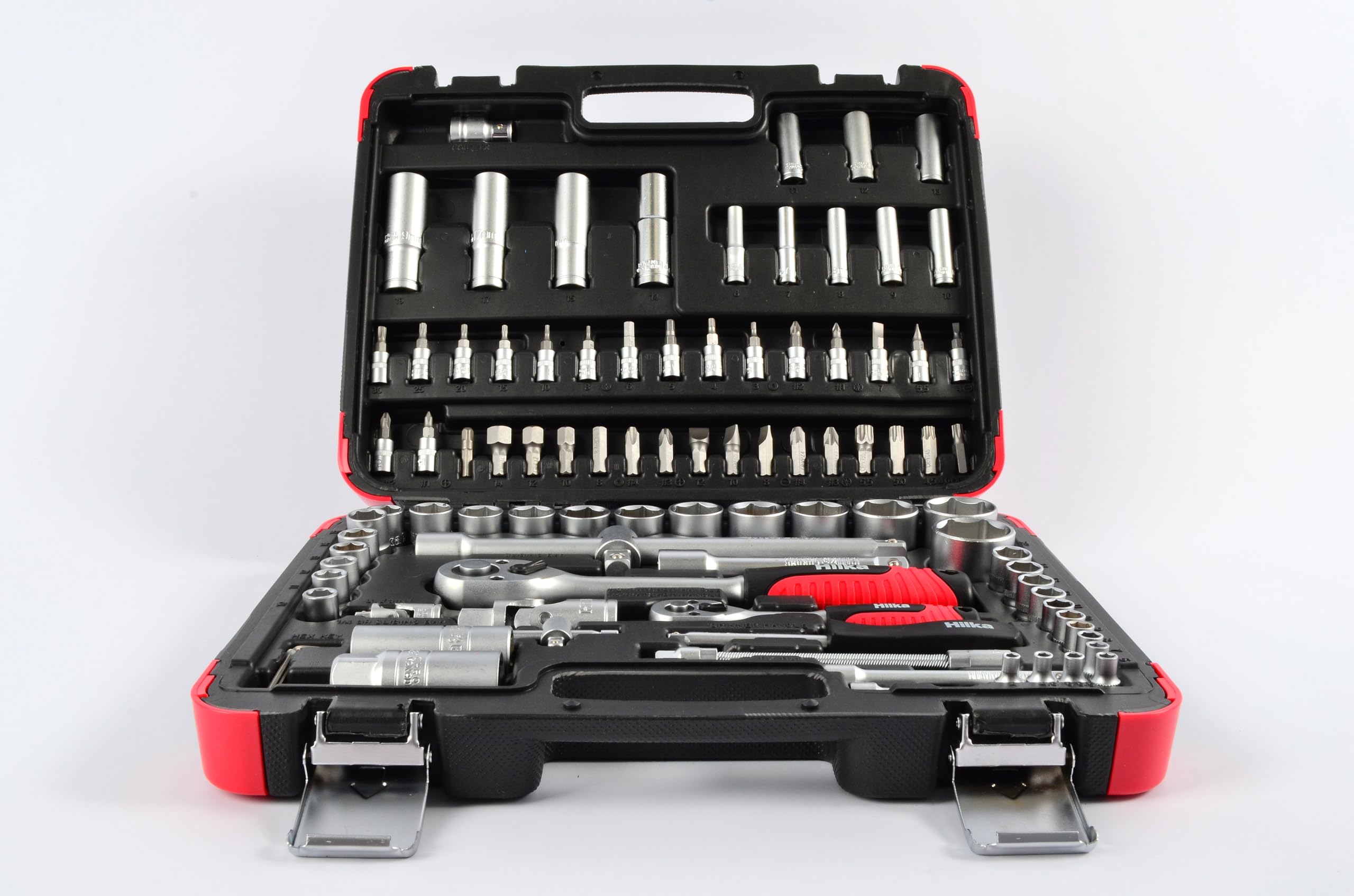 Premium 1/4-Inch & 1/2-Inch Black/Silver Drive Socket Set - 01110094 Professional Tool Kit for Automotive Repair & DIY Projects