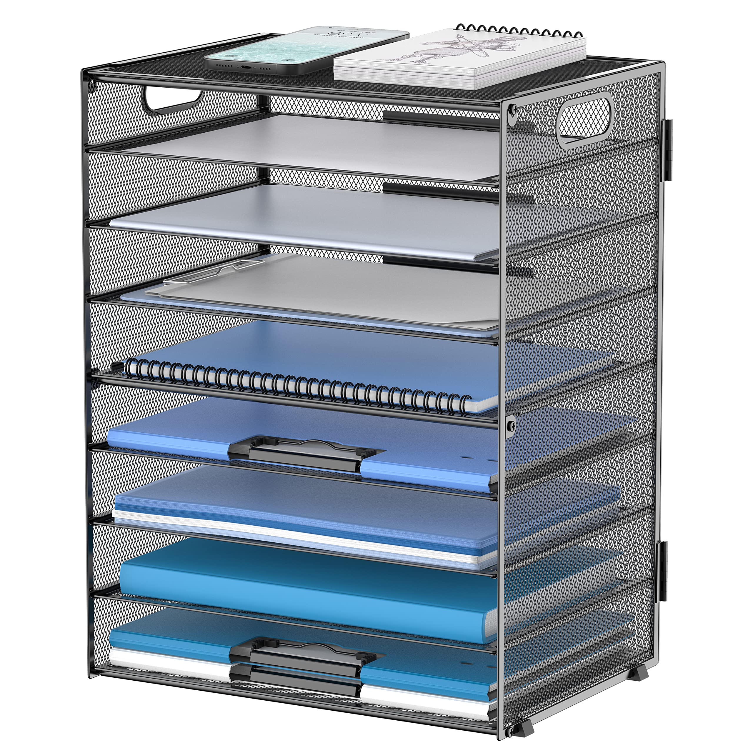 DALTACK 9-Tier Mesh File Organizer with Handles - Black Paper Letter Tray Desk Organizer for Office, Home & School - Perfect for Mail Sorting, Document Storage and Workspace Organization
