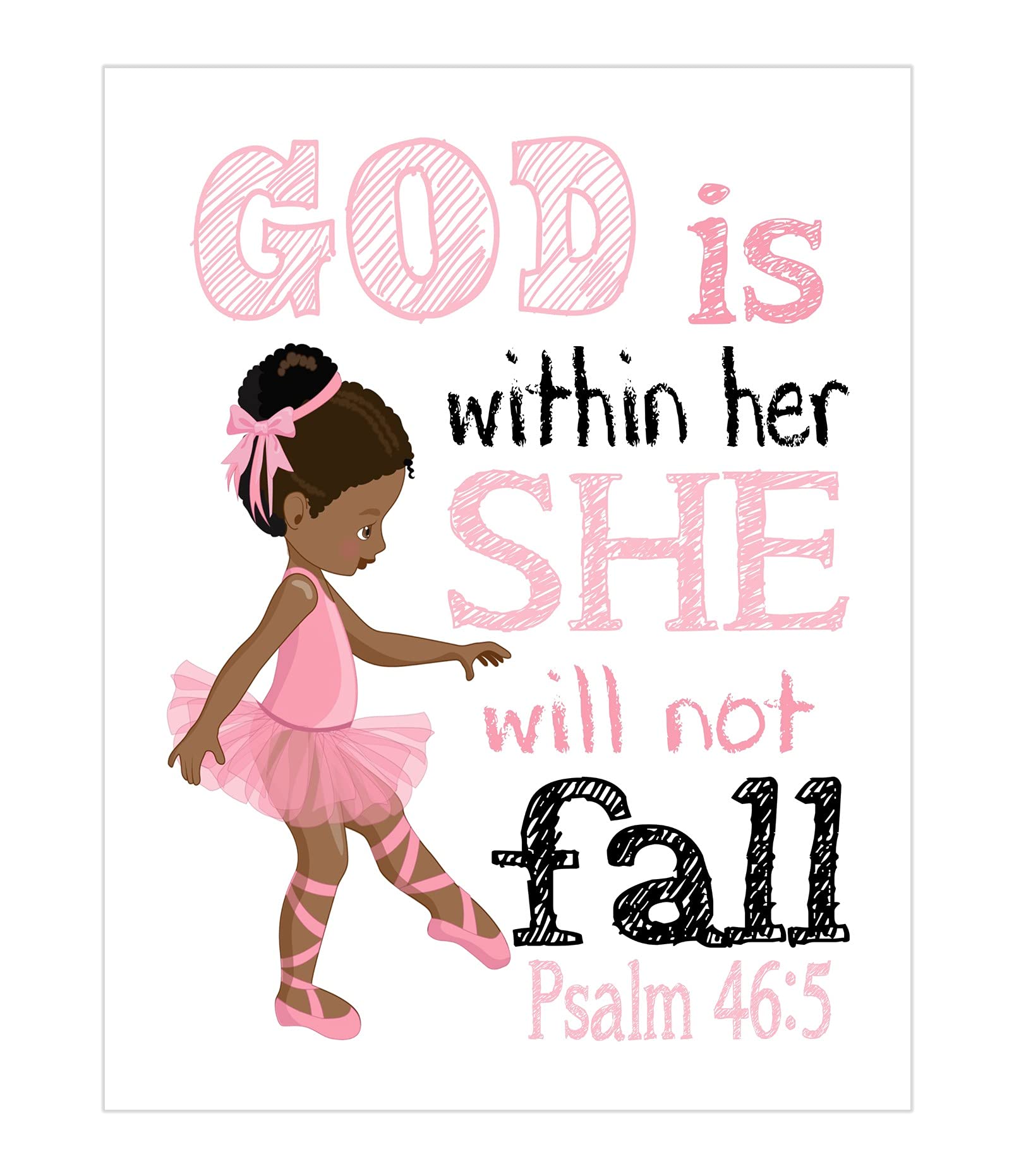 African American Ballerina Christian Print - Psalm 46:5 for Nursery Decor