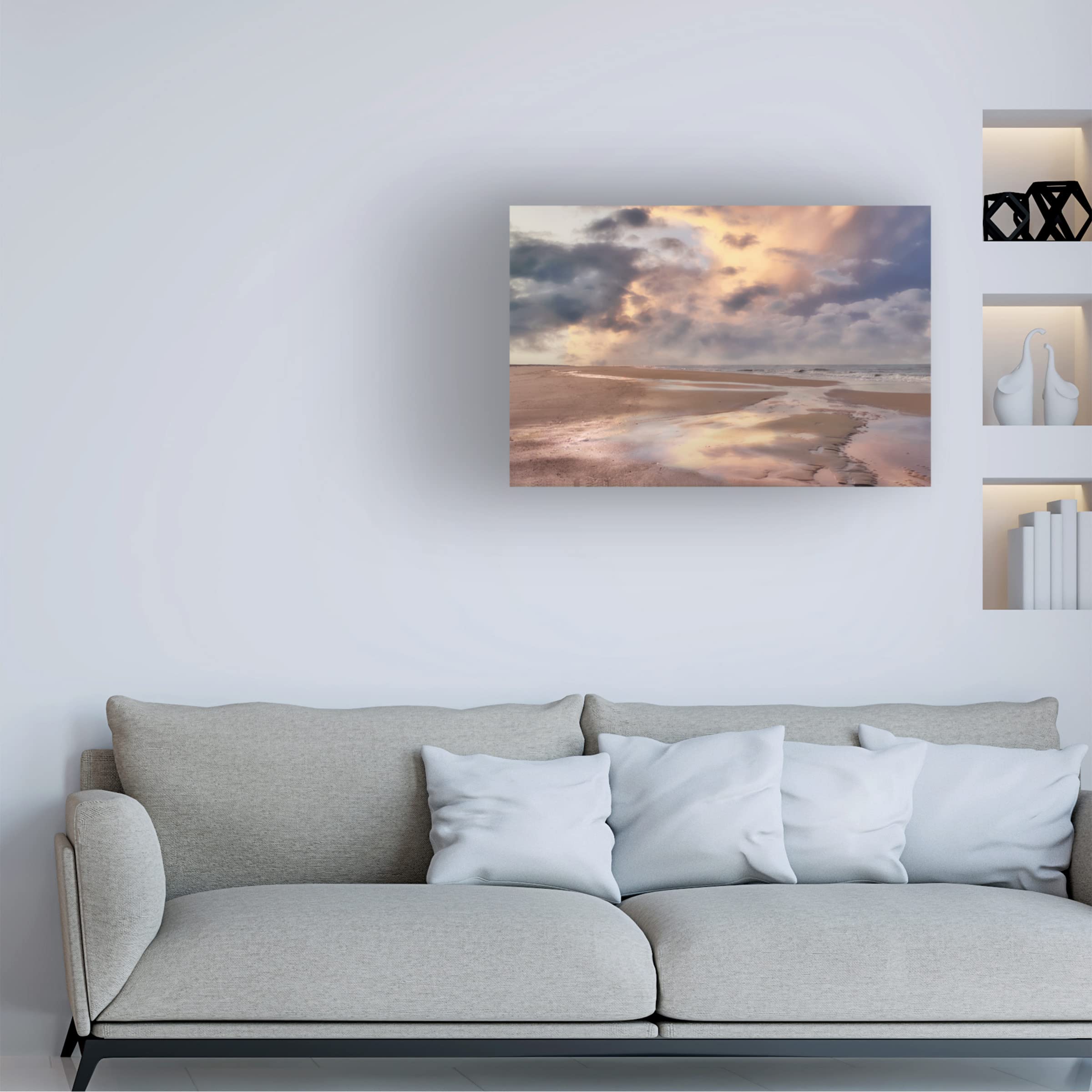 Trademark Fine Art 'Beach with Cloudy Sky' Canvas Wall Art Print by Cora Niele - Coastal Home Decor for Living Room, Bedroom & Office