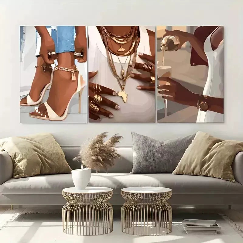 3pcs Fashionable Black Women With Heel Rings Wall Art Set - 50x70cm Framed Canvas Prints - High Quality Australian Made Wall Decor - Perfect for Living Room, Bedroom & Office Decoration