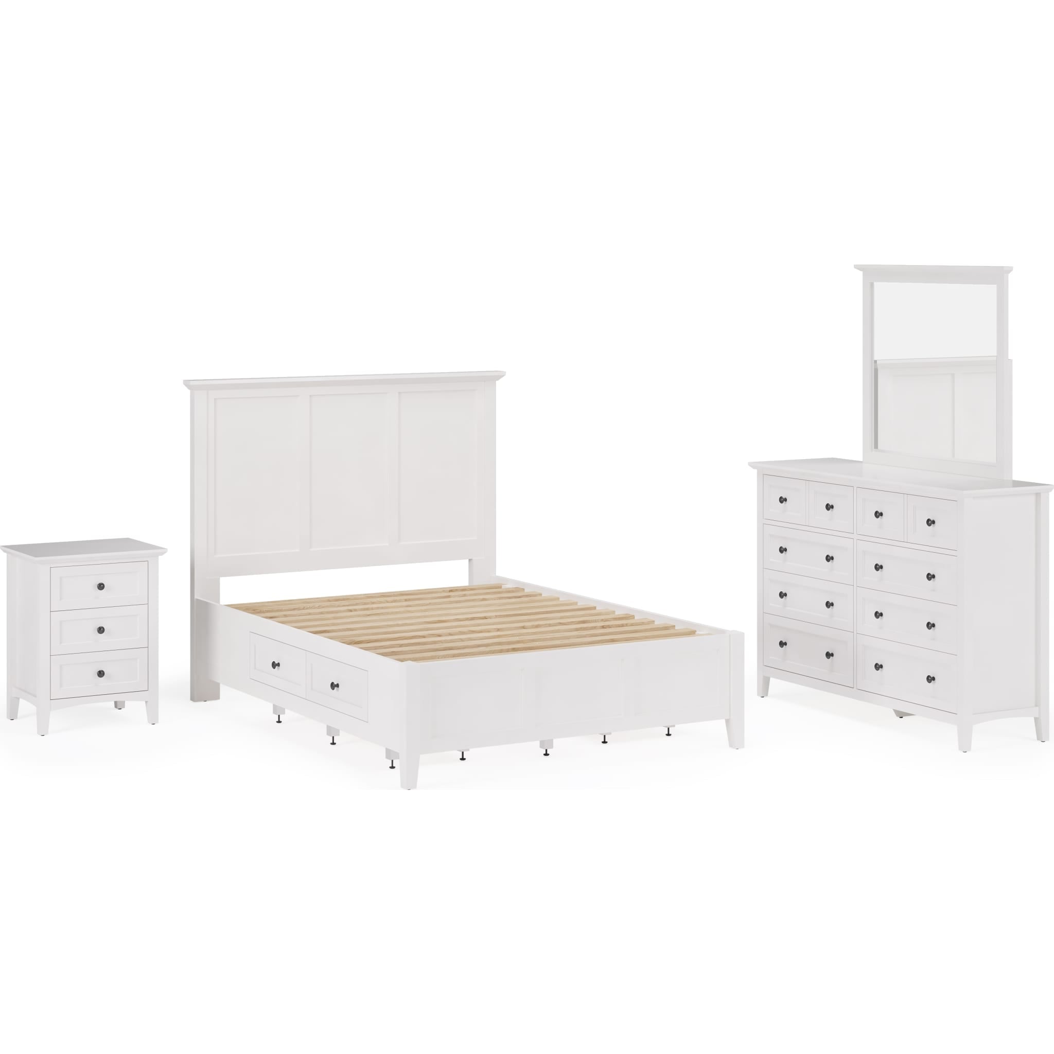 Grace 4-Drawer Platform Storage Bed Frame - Snowfall White - Queen Size, Modern Minimalist Bedroom Furniture for Small Spaces & Apartment Living