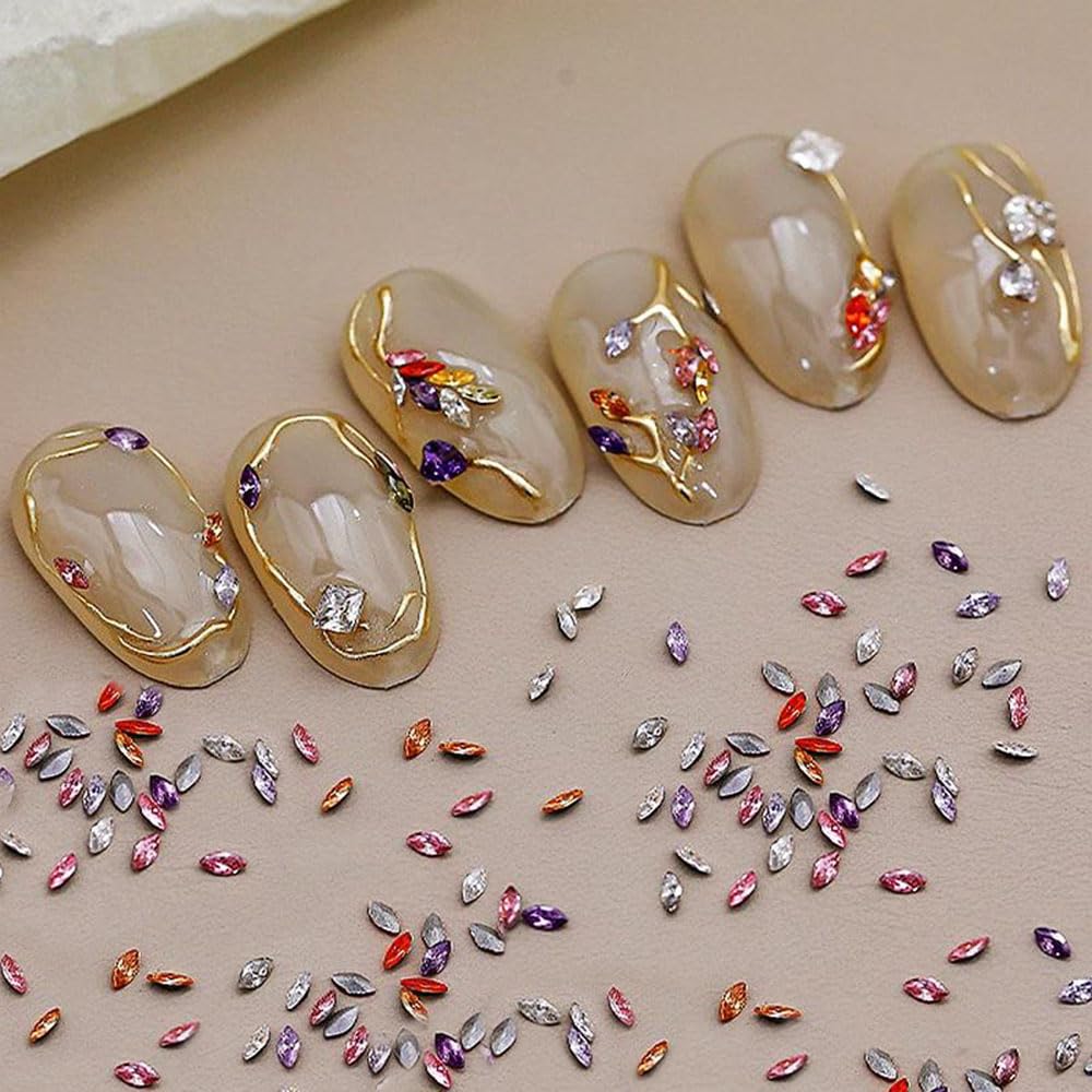100pcs Mini Nail Rhinestones - Colorful Zircon 3D Pointed Bottom Nail Gems for Nail Art, Manicure & Crafting | DIY Nail Design, Wedding, Party & Salon Use