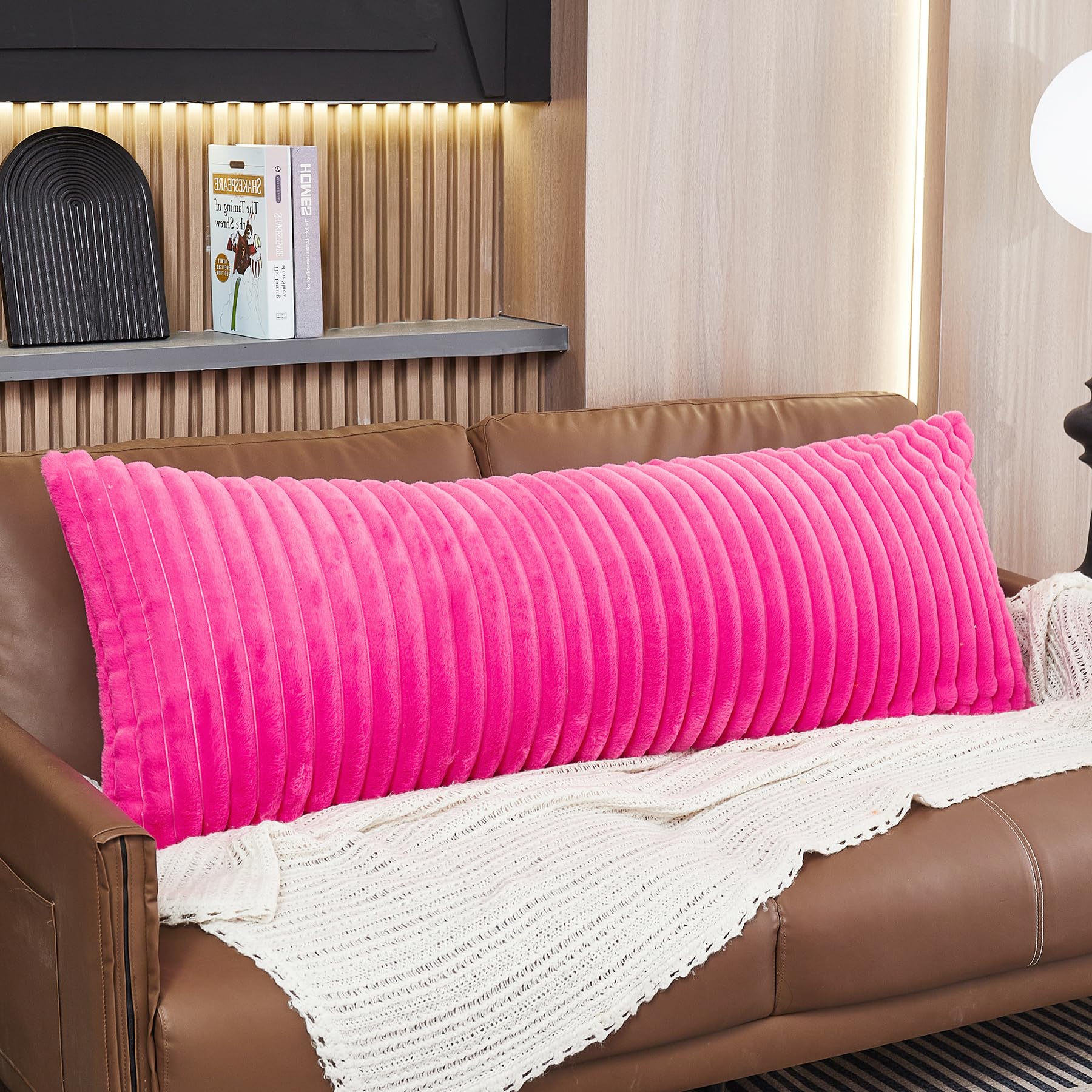 WERDIM Hot Pink Vertical Striped Body Pillow Cover 21x54 Inches - Soft Plush Faux Fur Pillowcase with Zipper for Pregnancy Support, Side Sleepers & Comfort - Perfect for Maternity, Bed Rest, and Cozy Home Decor