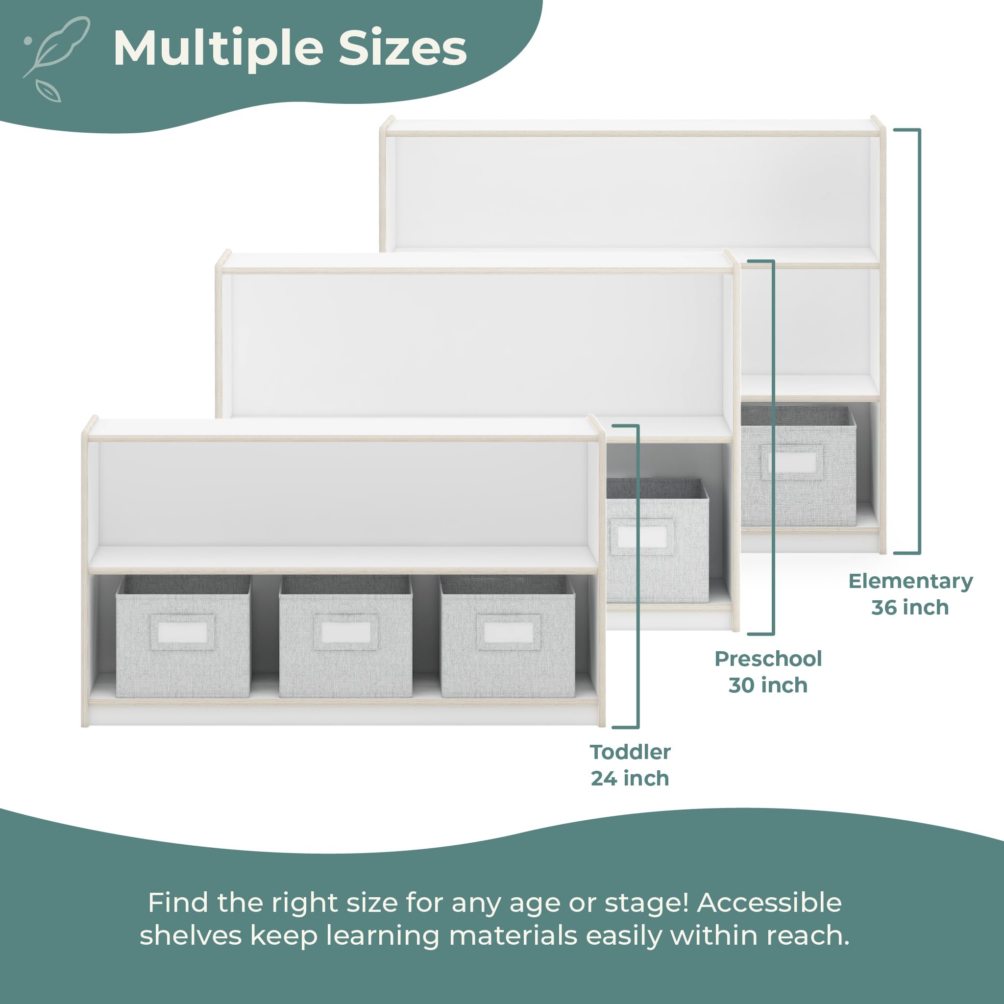 Guidecraft EdQ 3-Shelf Open Storage Unit with Fabric Bins - White Wooden Bookshelf & Toy Organizer for Kids, Teachers | Classroom & Homeschool Furniture for Books, Toys, School Supplies | Perfect for Playrooms, Daycares & Learning Centers