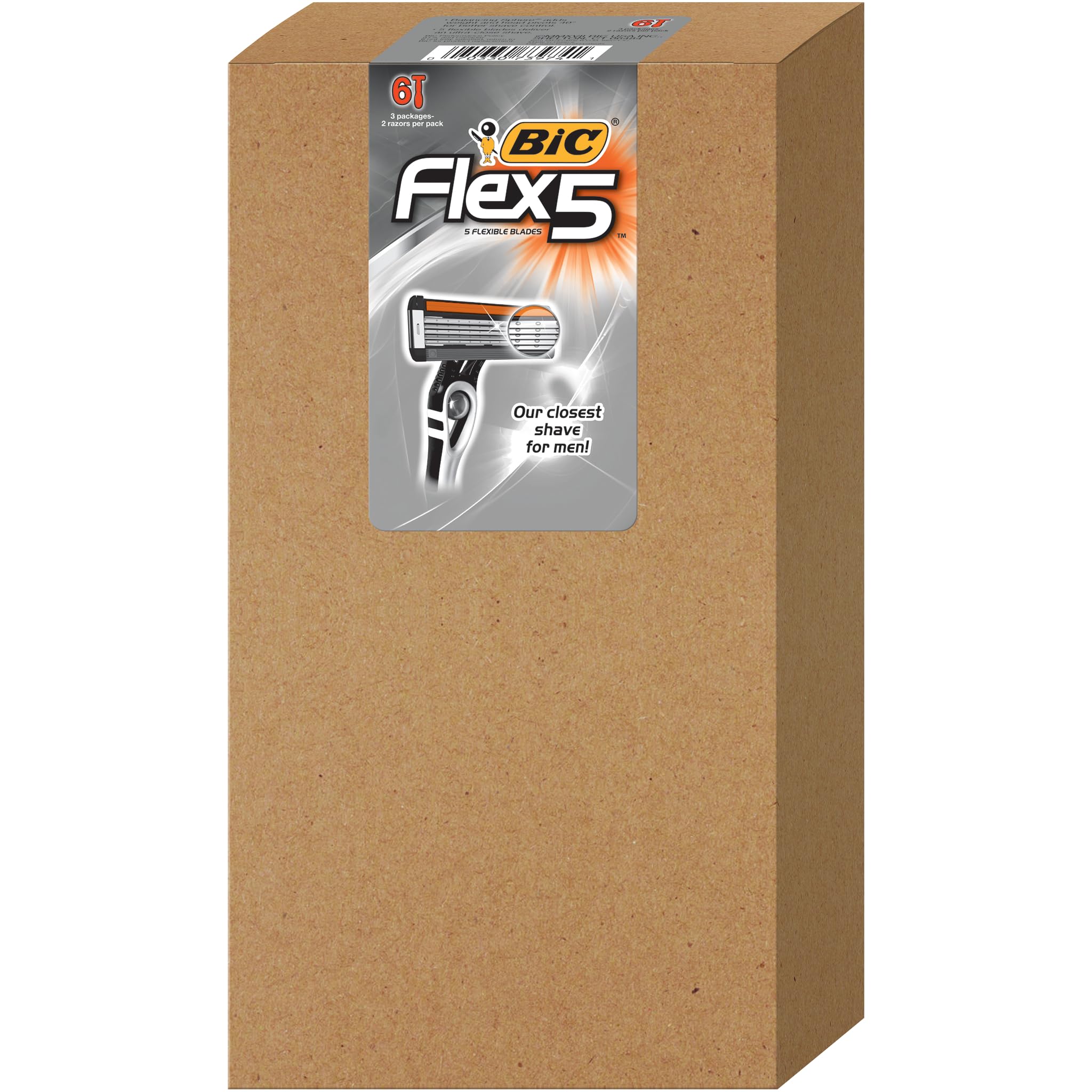 BIC Flex 5 Disposable Razors for Men - 5-Blade Shaving Razor for Smooth & Comfortable Shave - Long-Lasting Face Razor - 6 Count (Pack of 1) - Perfect for Travel, Gym & Daily Shaving Routine