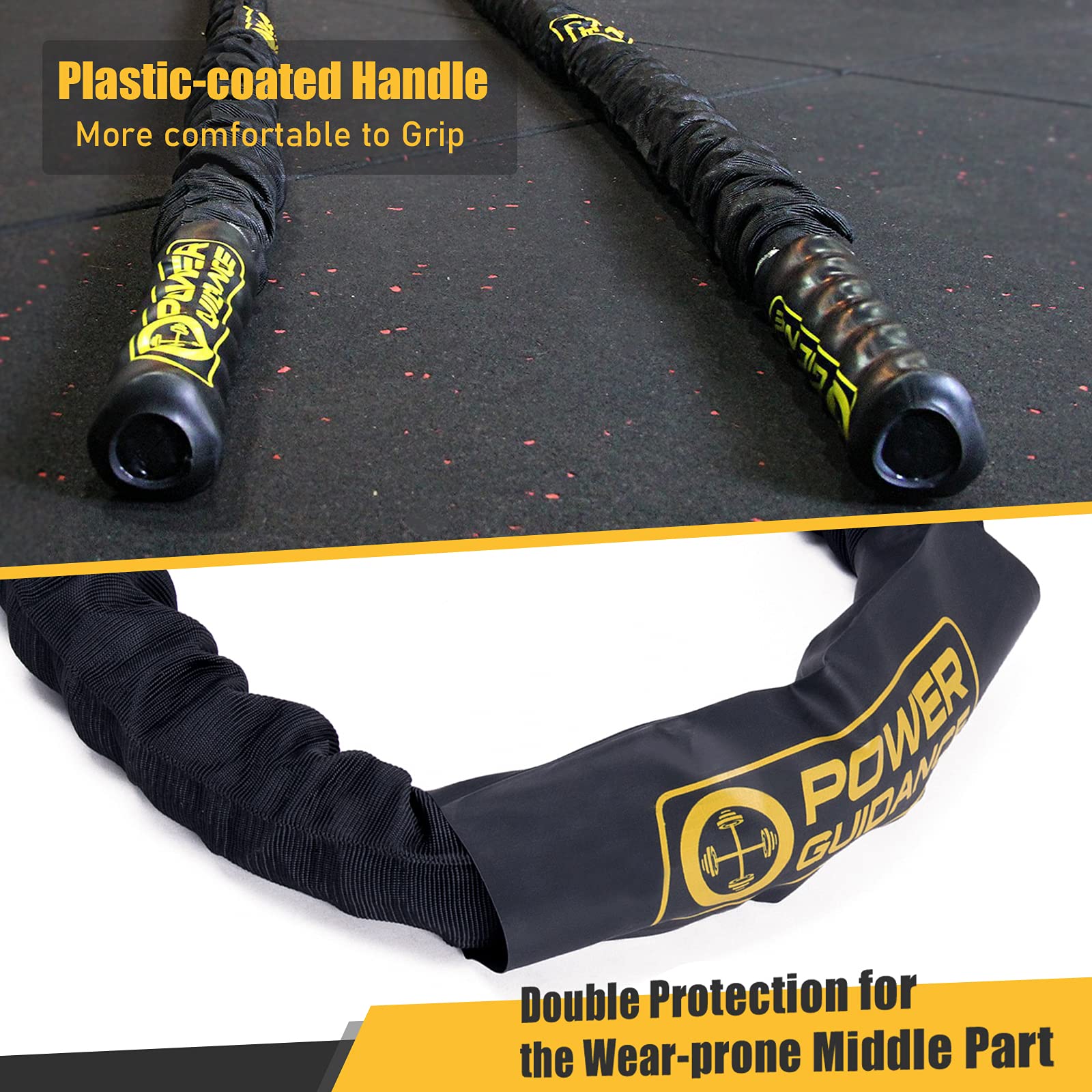 POWER GUIDANCE Battle Rope - 1.5/2 Inch Thick Poly Dacron Rope for Home Gym & Outdoor Workout - 30/40/50Ft Length with Anchor - Perfect for Strength Training, Cardio & CrossFit Exercises