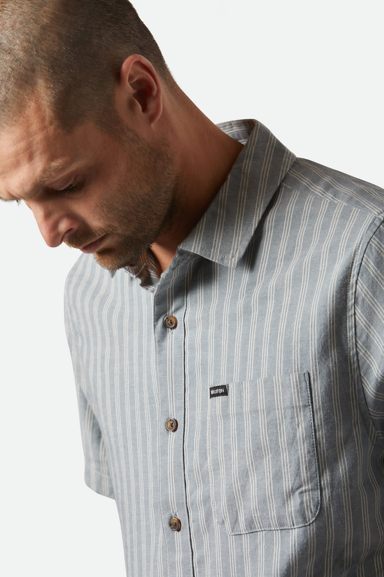 CRU Oxford Stripe Short Sleeve Shirt for Men - Basalt Blue & White Stripe Casual Button Down Shirt | Perfect for Office, Business Casual & Summer Outfits