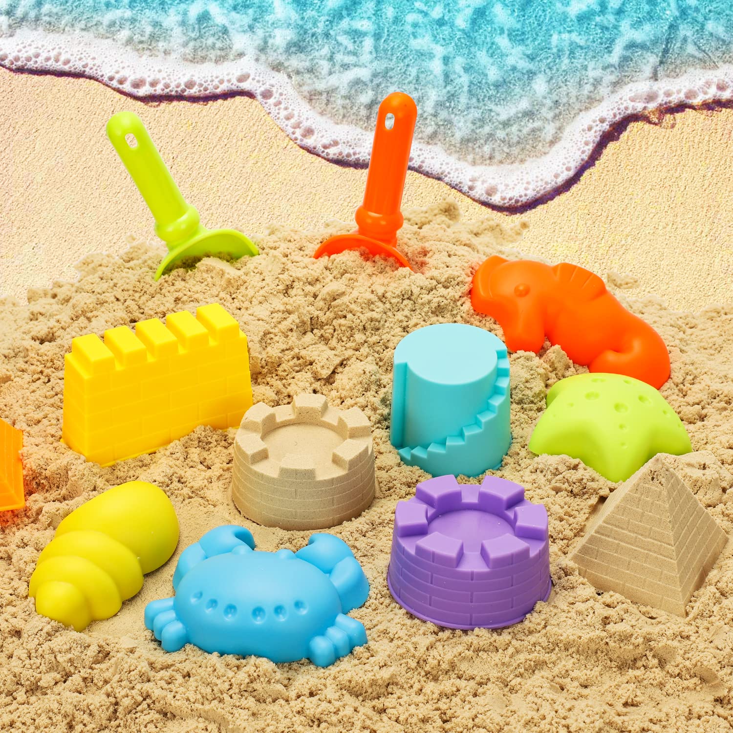 TOY Life Kids Beach Toys Set - Sand Shovel, Rake, Marine Life & Castle Molds with Mesh Bag - Fun Sandbox & Beach Accessories for Toddlers, Boys & Girls | Perfect for Outdoor Play, Summer Vacation & Family Beach Trips