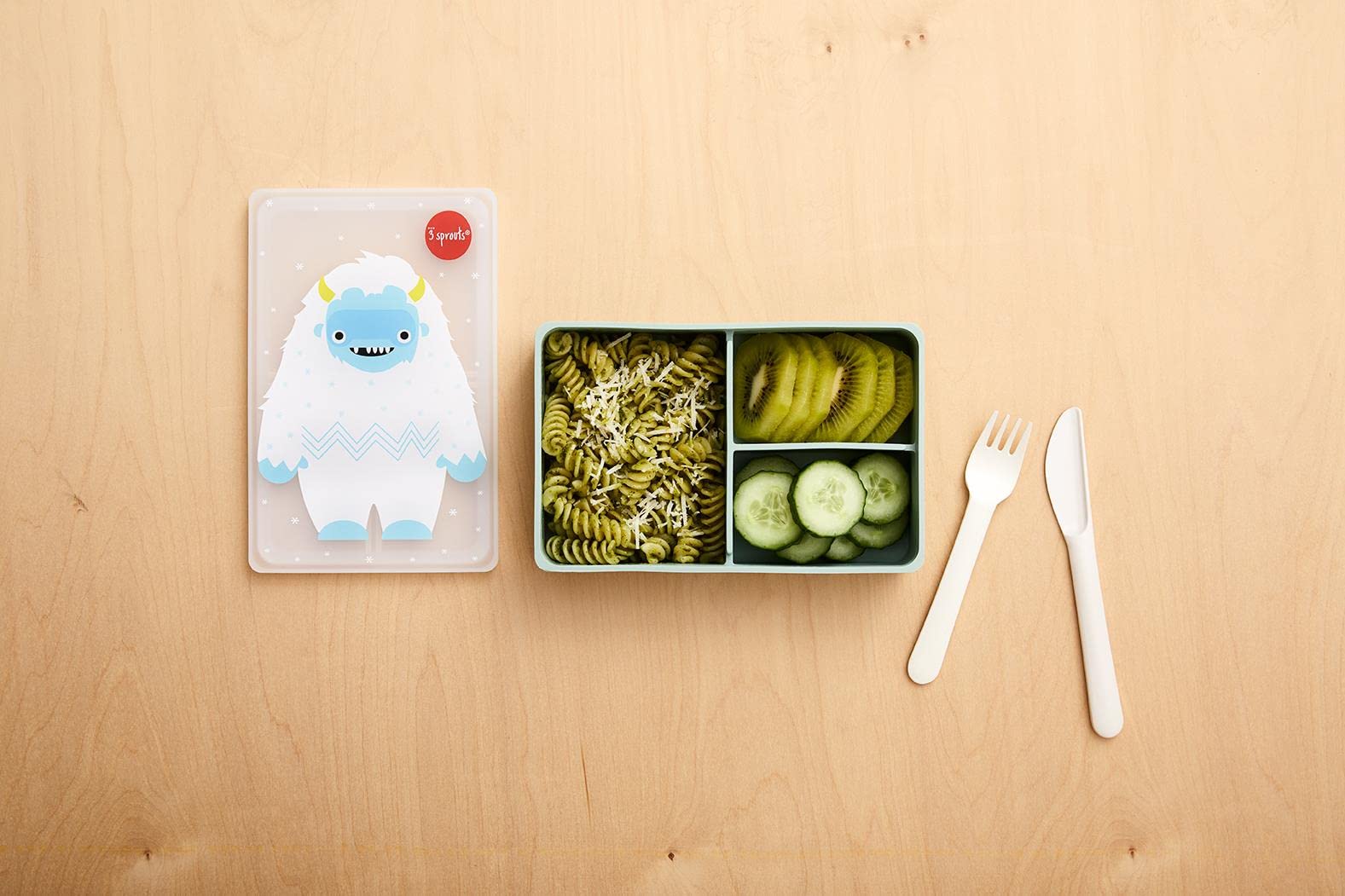 3 Sprouts Kids Platinum Grade Silicone Bento Box - Leakproof Toddler Lunch Box for Daycare & School with Multiple Compartments - Microwave, Dishwasher, Freezer & Oven Safe - Perfect for Meal Prep, Snacks, Picnics & Travel - Yeti Design