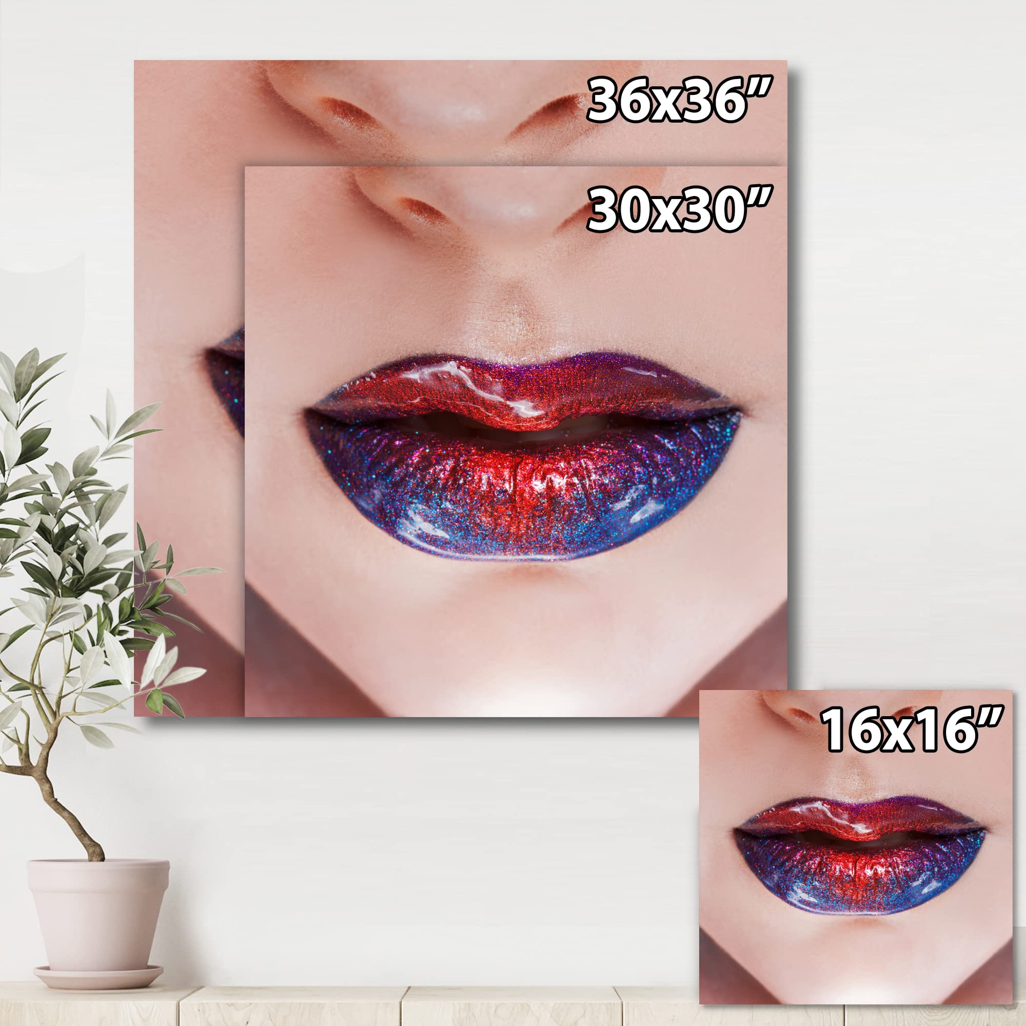 DesignQ Modern Canvas Wall Art - Beautiful Women Lips with Bright Lipstick - Perfect for Living Room, Bedroom & Office Decor