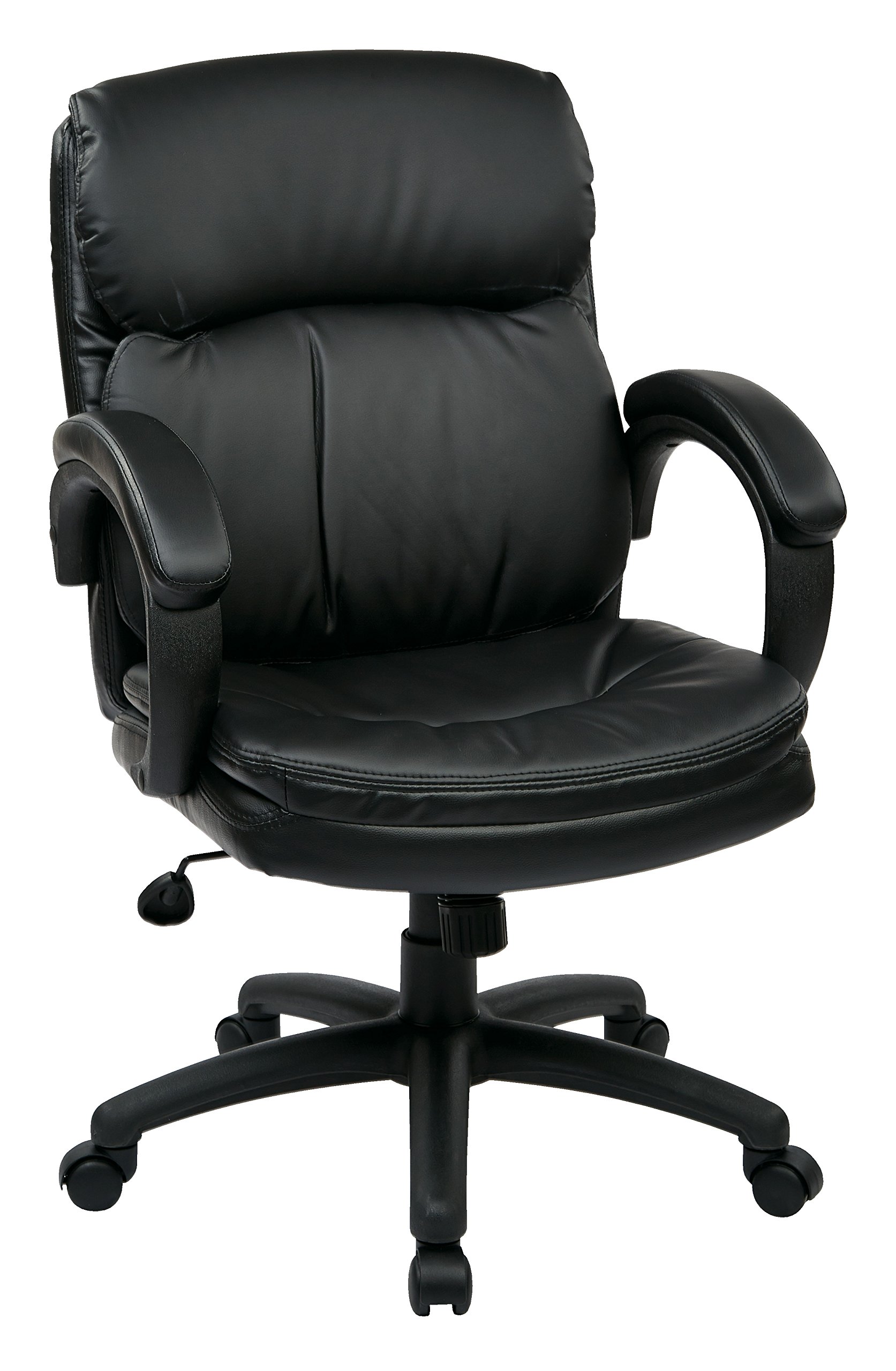 Office Star EC Series Executive Bonded Leather Mid Back Adjustable Office Chair - Thick Padded Contour Seat & Padded Armrests, Black - Perfect for Home Office, Conference Rooms & Workstations