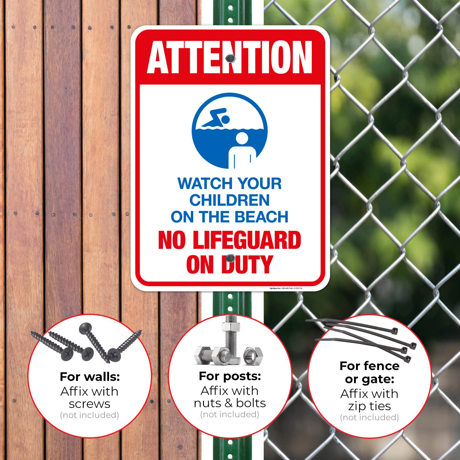 Vigilant Beach Safety Sign - 'Attention: Watch Your Children, No Lifeguard On Duty' - 18x24 Inch Rust-Free .063 Aluminum Sign - Fade Resistant for Indoor/Outdoor Use - Made in USA - Perfect for Coastal Areas, Pools & Public Safety Awareness