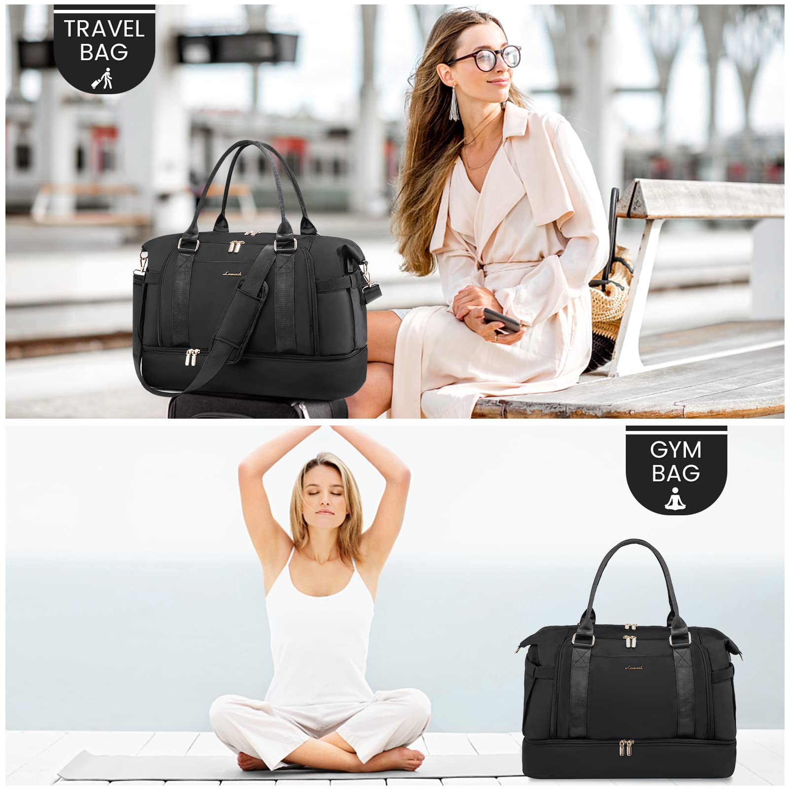 LOVEVOOK Women's Gym Bag with USB Charging Port - Large Travel Duffel, Weekender Overnight Bag with Shoe Compartment & Toiletry Pouch - Perfect for Workouts, Travel, Hospital Visits & Labor Delivery Essentials
