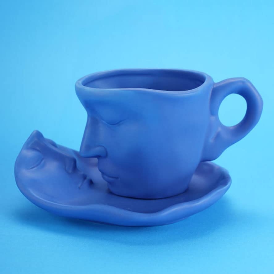 Premium Ceramic Coffee Mug Set - 6-Piece Cappuccino Latte Cup & Saucer for Espresso, Tea - Microwave & Dishwasher Safe Blue Porcelain Cups - Perfect for Home, Office & Cafe Use