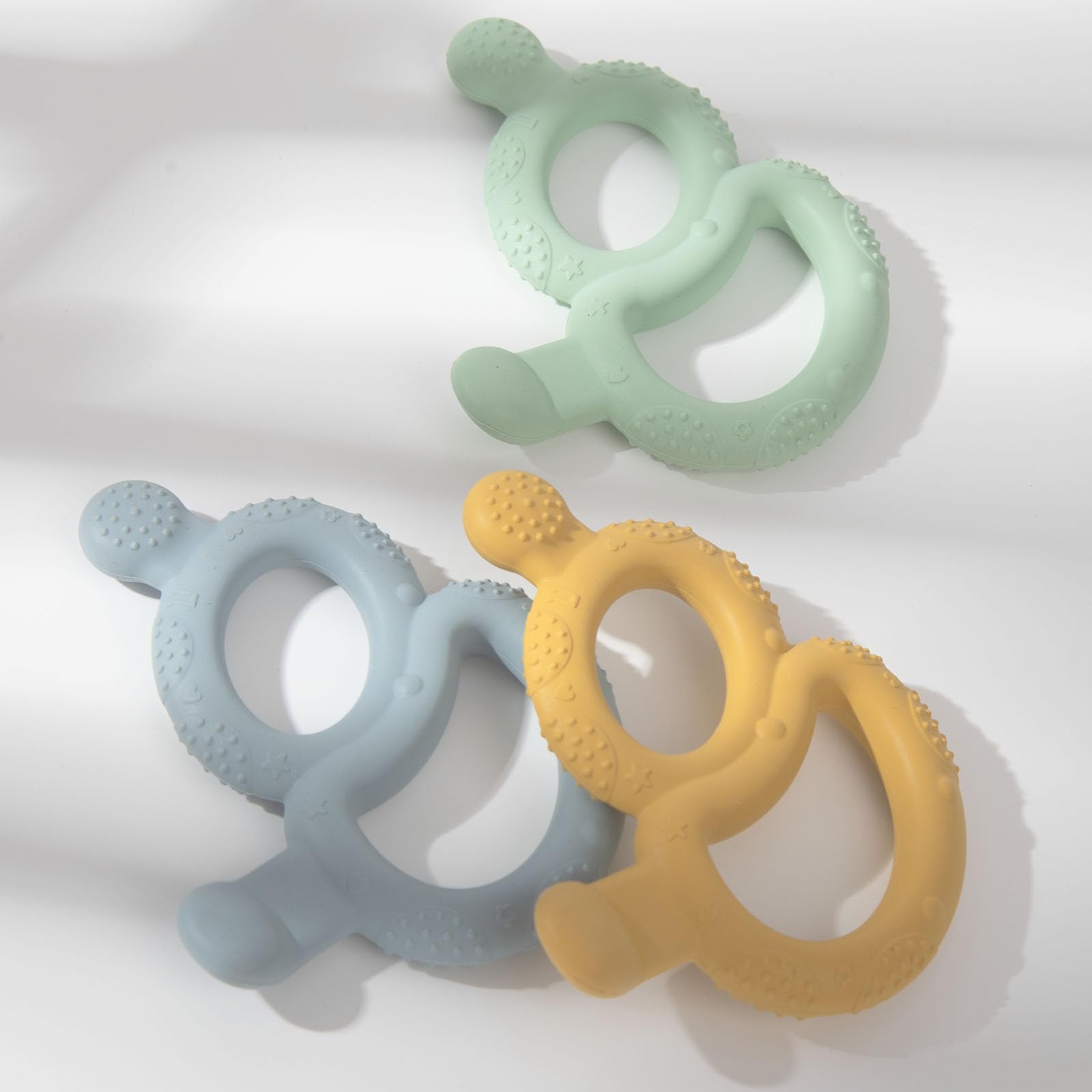 3 Pack BPA-Free Silicone Baby Teething Toys for Infants 3-12 Months - Soft Dual Textured Teether Rings & Nipple for Soothing Sore Gums, Sensory Chew Toys for Boys & Girls - Perfect for Home, Travel & Daycare Use