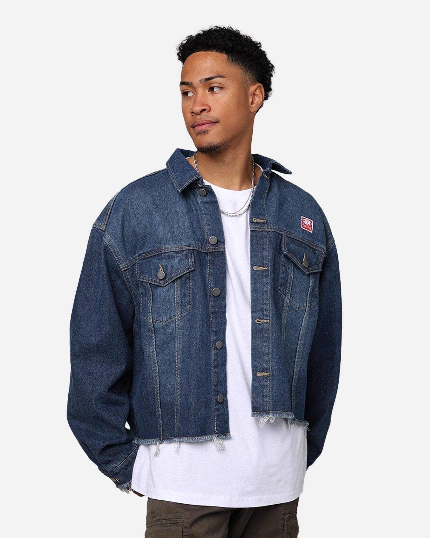 404 Cropped Denim Jacket for Women - Indigo Washed Denim Jacket - Stylish Short Jean Jacket for Spring & Summer Outfits | Perfect for Casual Wear, Street Style & Music Festivals