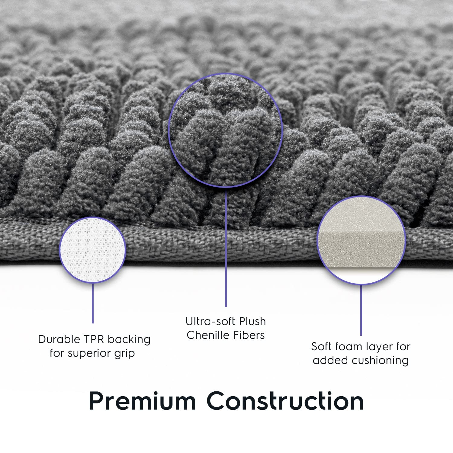 Premium Tafts Bathroom Rugs - Extra Thick Memory Foam Bath Mat with Ultra Soft Chenille Microfiber, Super Absorbent & Machine Washable Non-Slip Shaggy Bath Mat (27