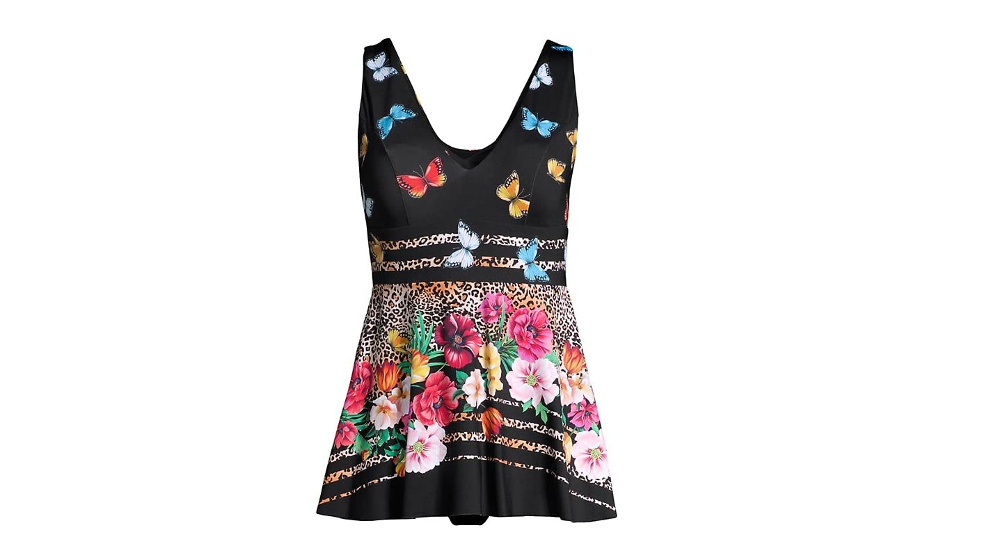Johnny Was Women's Mari Skirted One Piece Butterfly Floral Swimsuit | Floral Print Bathing Suit with Skirt | Perfect for Beach Vacations, Pool Parties & Summer Getaways