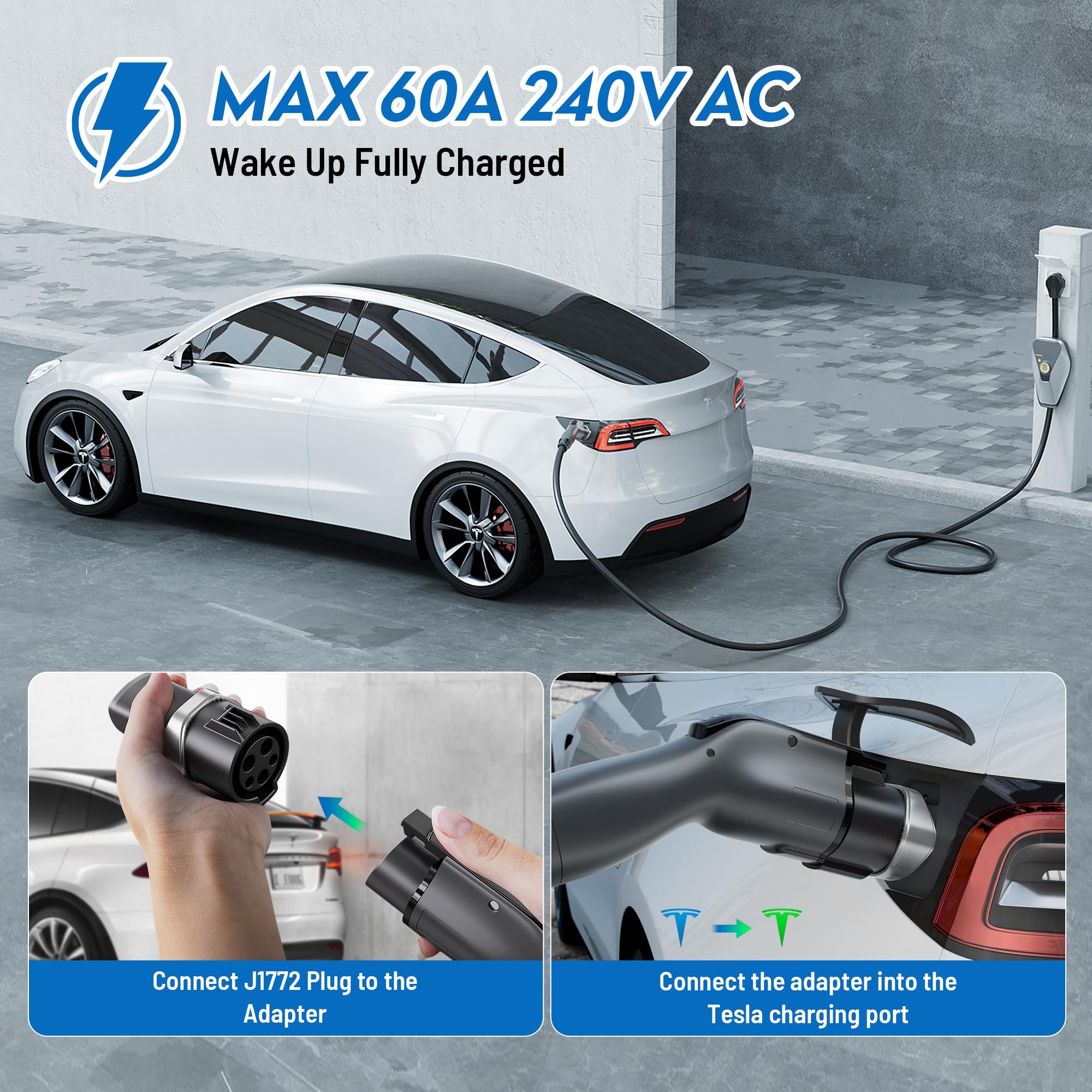 SAE J1772 to Tesla Charging Adapter - 80A 240V Fast Charger for Tesla Model 3/Y/S/X (Safety Certified) | Compatible with All J1772 EV Stations | Home & Public Charging Solution for Tesla Owners