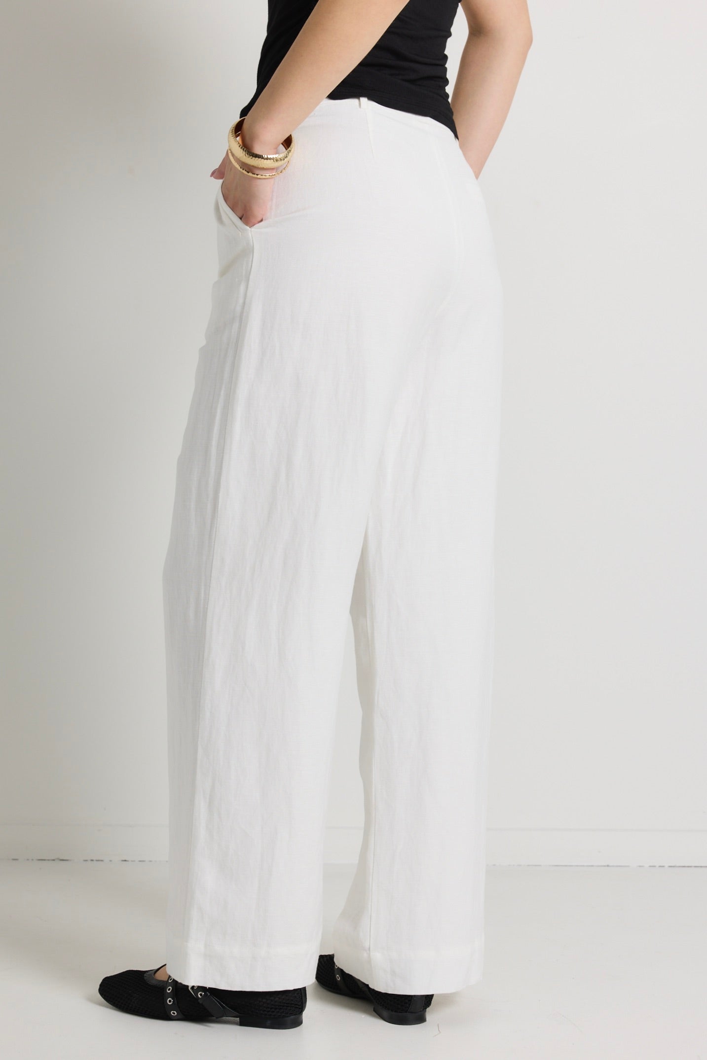Island Ivory Linen Viscose Pleat Front Wide Leg Pants for Women - Comfortable High Waisted Trousers for Office, Travel & Casual Wear