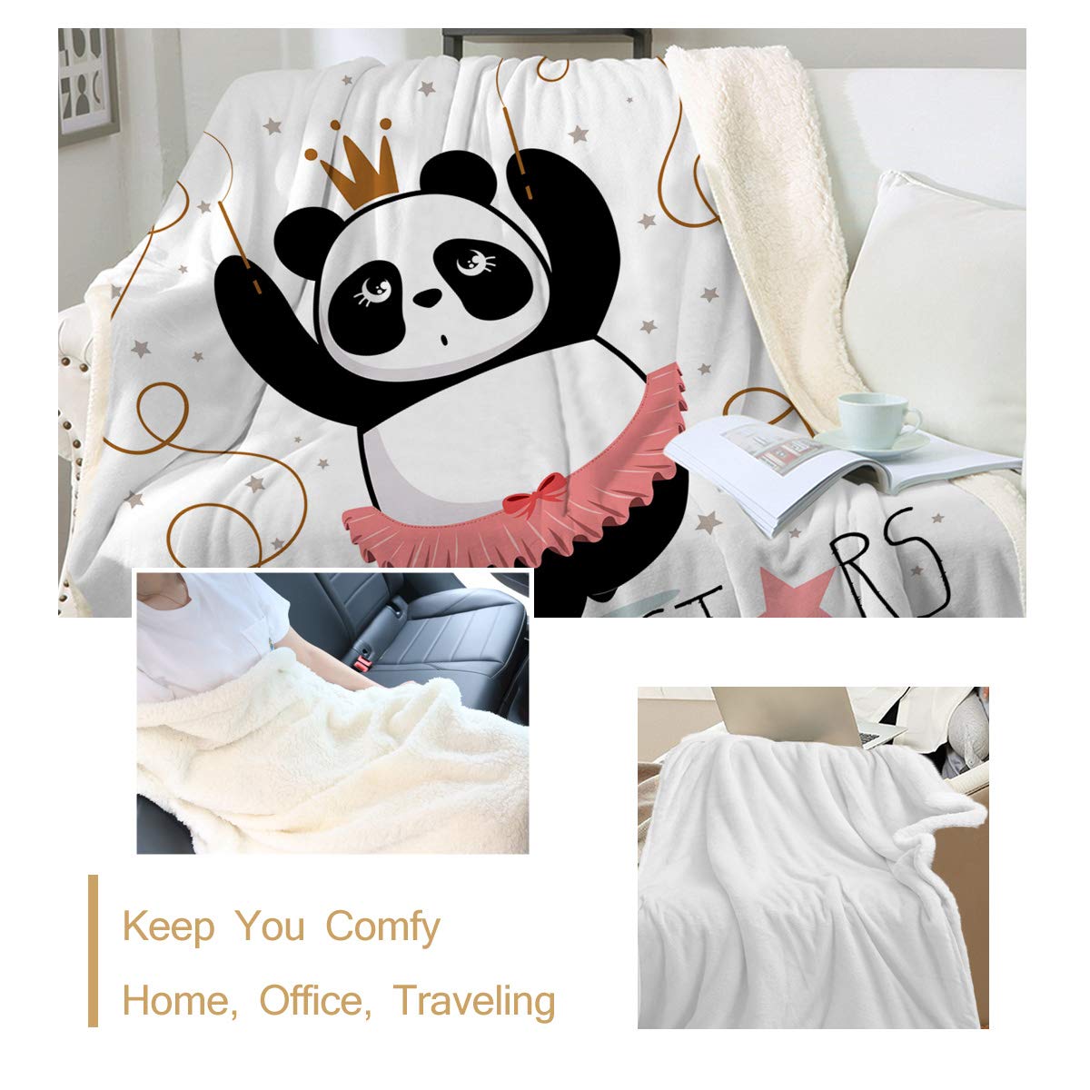 Sleepwish Panda Ballet Dancer Sherpa Fleece Blanket - Soft Cozy Throw for Bed, Couch, Travel & Outdoor Activities - Perfect for Camping, Picnics, Dance Practice & Gift Giving - Twin Size 60x80 Inches
