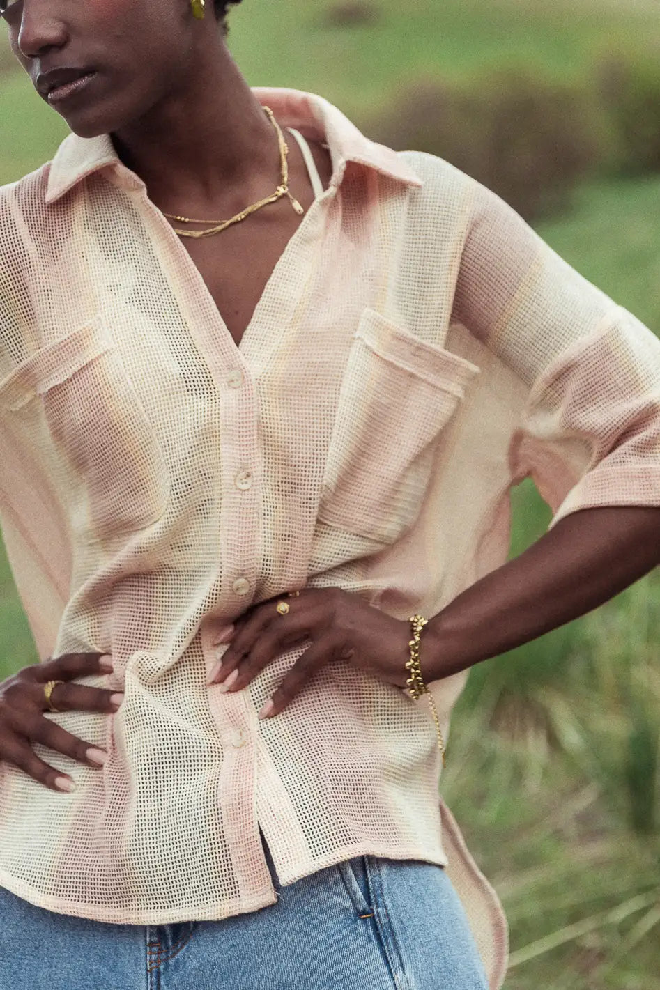 Astrid Mesh Button Up Shirt - Women's Fashion Blouse for Casual & Party Wear - Final Sale
