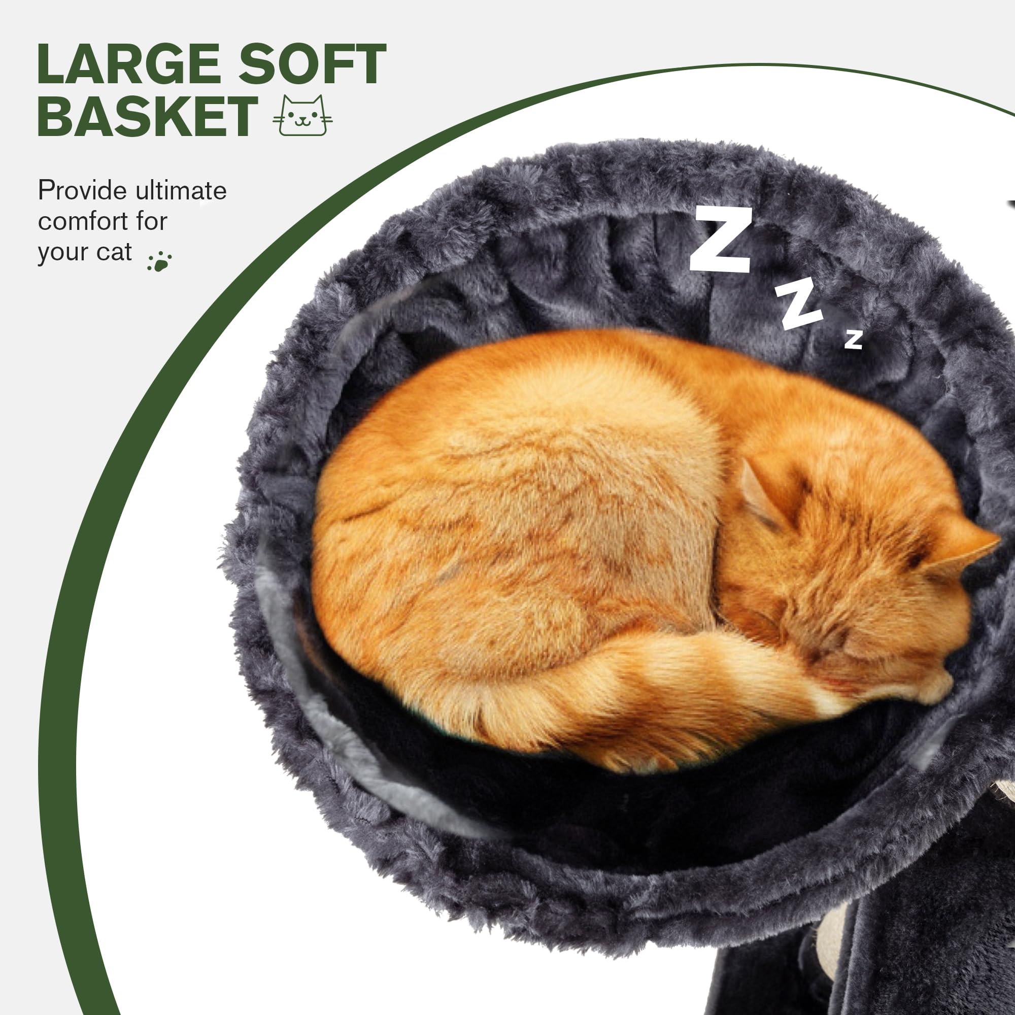 66 Inches Multi-Level Large Cat Tree Tower for Indoor Big Cats - Cozy Plush Perches, Condo, Sisal Scratching Posts, Hammock & Baskets - Activity Center Play House with Wide Base (Dark Grey) - Perfect for Play, Rest & Scratching in Living Rooms & Pet Spaces
