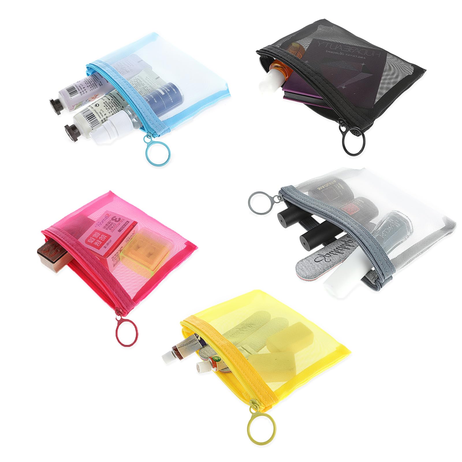Grevosea 5 Pack Small Mesh Zipper Pouches - Mini Makeup Bags for Travel, Toiletries & Cosmetics Organization - Perfect for Purse, Lipstick, Daily Essentials & On-the-Go Storage