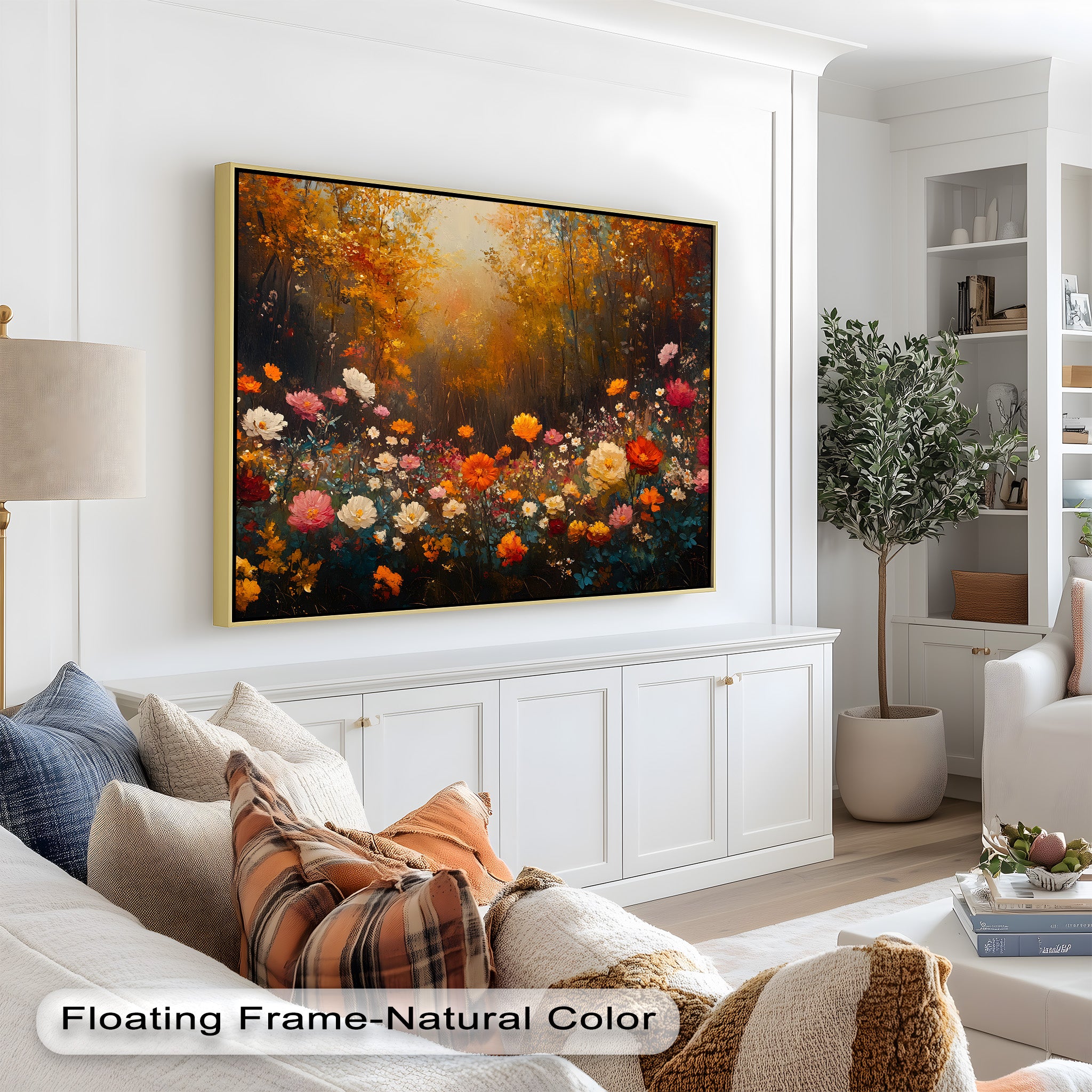 Autumn Forest Flower Wall Art - Colorful Floral Oil Painting Canvas for Living Room, Bedroom & Office Decor | Nature-Inspired Home Decor