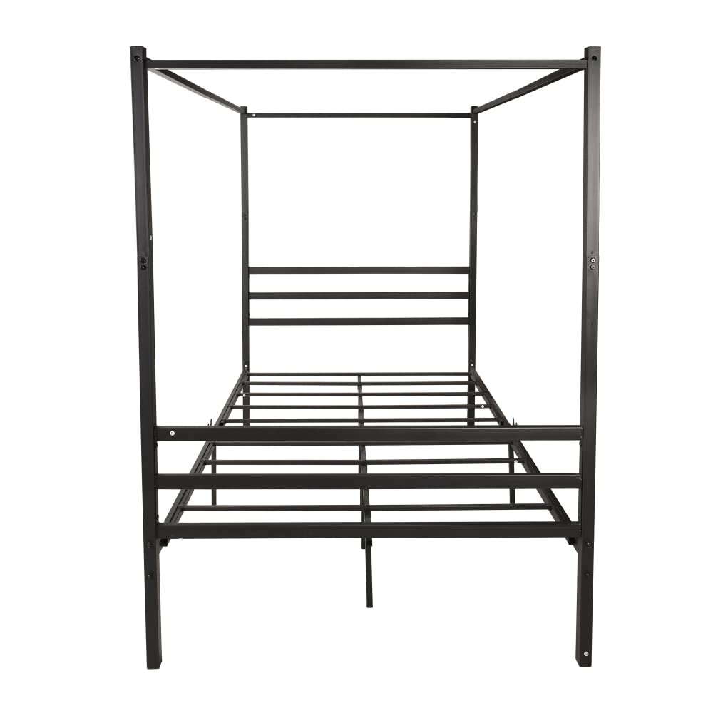 Black Twin Size Canopy Metal Bed Frame with Headboard & Mattress Foundation - Sturdy Platform Frame with Metal Slats for Bedroom, Guest Room, or Dorm