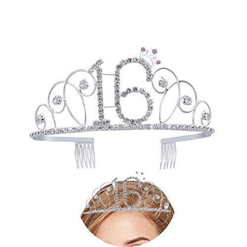 Sweet 16 Birthday Tiara & Glitter Satin Sash Set - Crystal Rhinestone Crown & 'Sweet 16' Sash for 16th Birthday Party Decorations, Cake Topper - Perfect for Quinceañera, Milestone Celebrations & Princess-Themed Parties