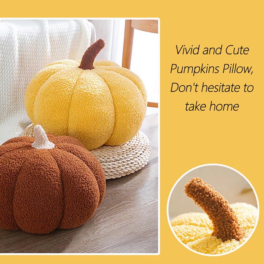 Pumpkin Shaped Throw Pillow - Soft Fleece Decorative Cushion for Sofa, Couch, Bed - Fall Home Decor (Dark Coffee, 11.02
