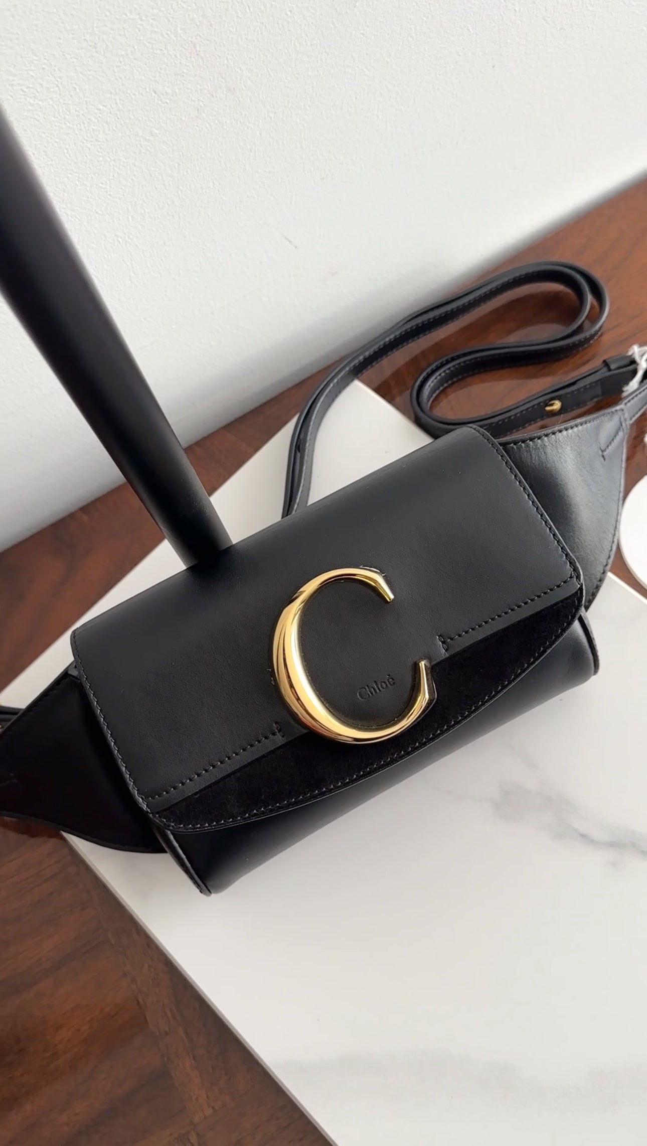Chloe Black Leather Mini Crossbody Belt Bag - Stylish & Compact for Everyday Wear, Travel, and Outings