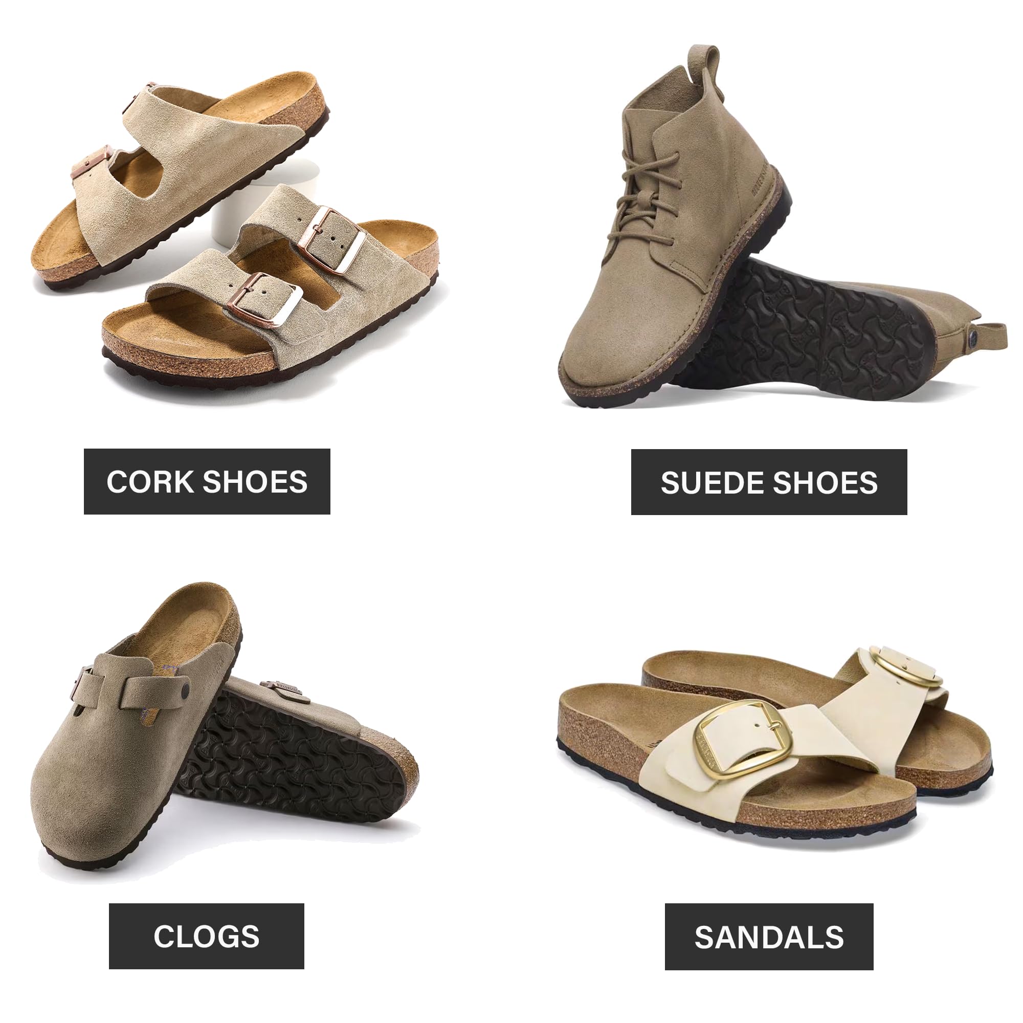 **Eagle Sandal & Clog Complete Care Kit – Compatible with Birkenstocks – Suede & Nubuck Cleaner, Conditioner, Protector, Cork Sealer, 3-Way Brush, Eraser & Microfiber Cloth – Perfect for Sandals, Clogs & Footwear Maintenance**    *(Use for cleaning, conditioning, and protecting suede, nubuck, and cork materials to extend the life of your favorite sandals and clogs.)*