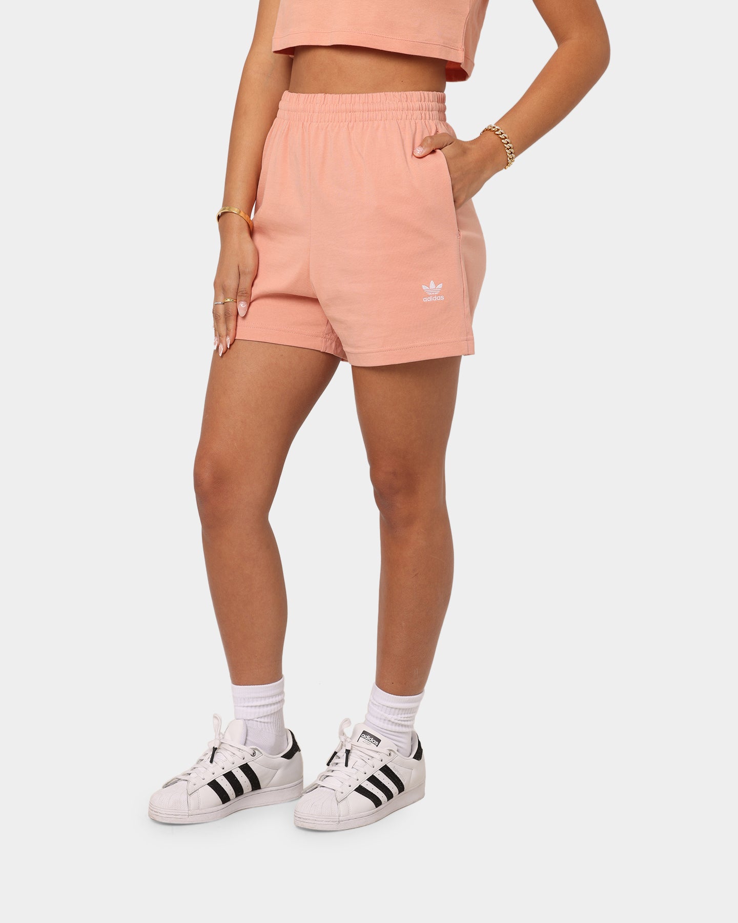 Adidas Women's Adicolour Essentials Shorts - Blush Pink Athletic Shorts for Running, Yoga & Gym - Comfortable & Stylish Workout Shorts