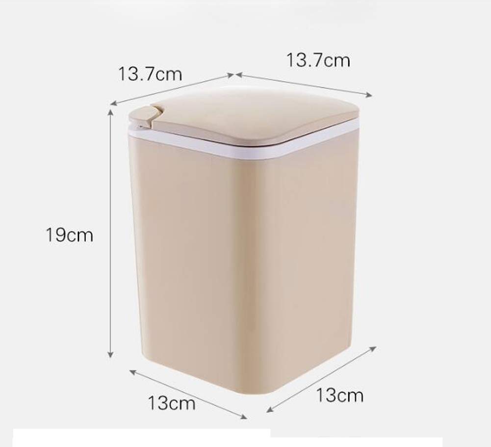 Hflove Mini Plastic Table Top Press Trash Can - Small Countertop Garbage Bin for Kitchen, Office, or Bathroom (Khaki) | Compact Waste Basket for Desks, Sinks, and Workstations