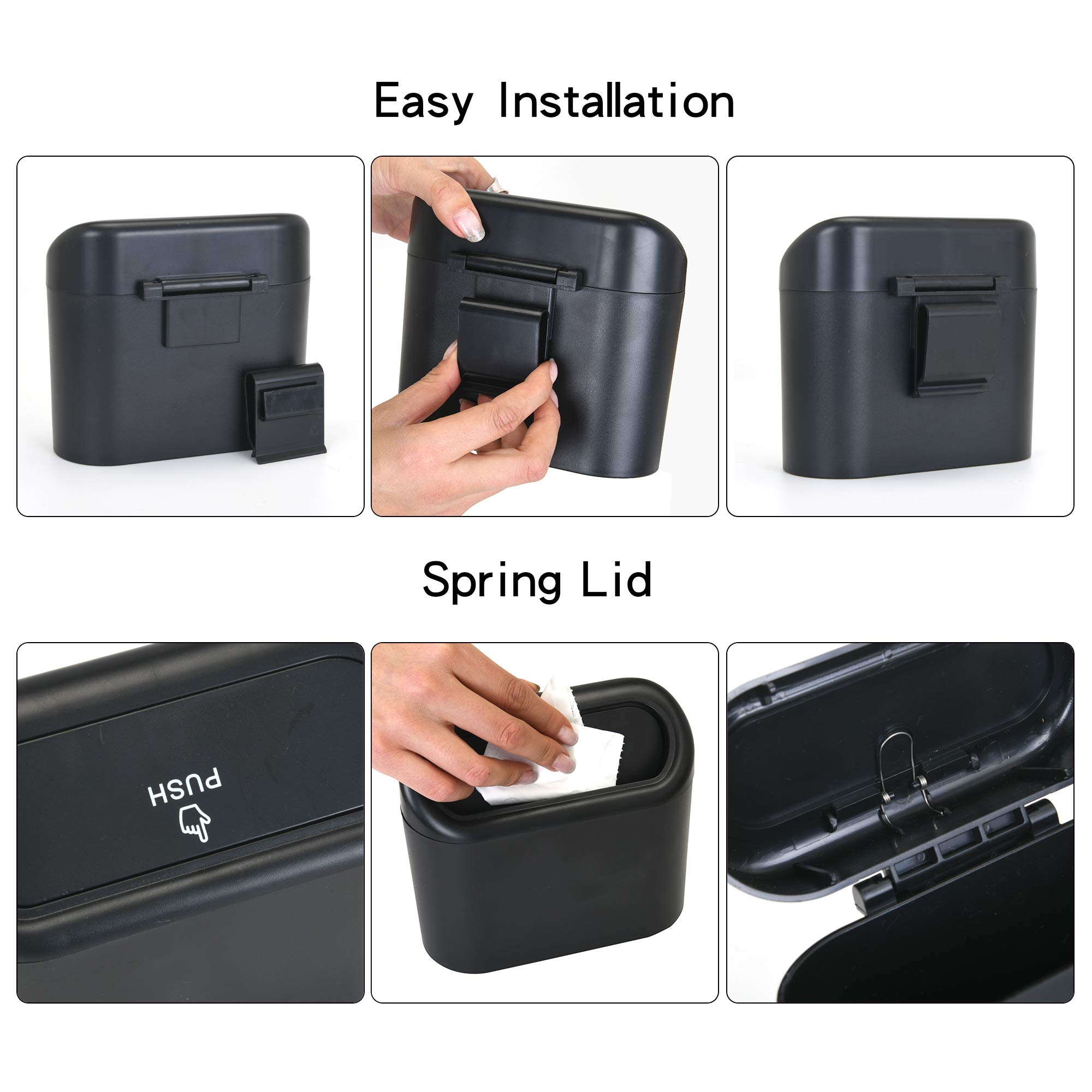 Portable Hanging Mini Car Trash Can with Lid - Waterproof Odorless Wastebasket for Car, Office & Home - Small Plastic Desktop Garbage Bin (Black, 1 Pack) - Perfect for Road Trips, Work Desks & Bathroom Organization