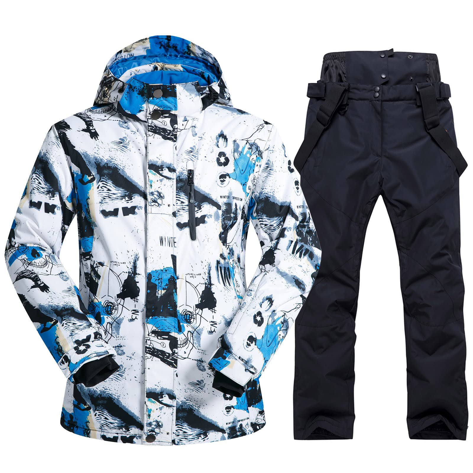 Men's Waterproof Ski Jacket & Pants Set - Windproof Winter Snowsuit with Hood for Skiing & Snowboarding | Warm 2-Piece Snow Coat for Outdoor Winter Sports